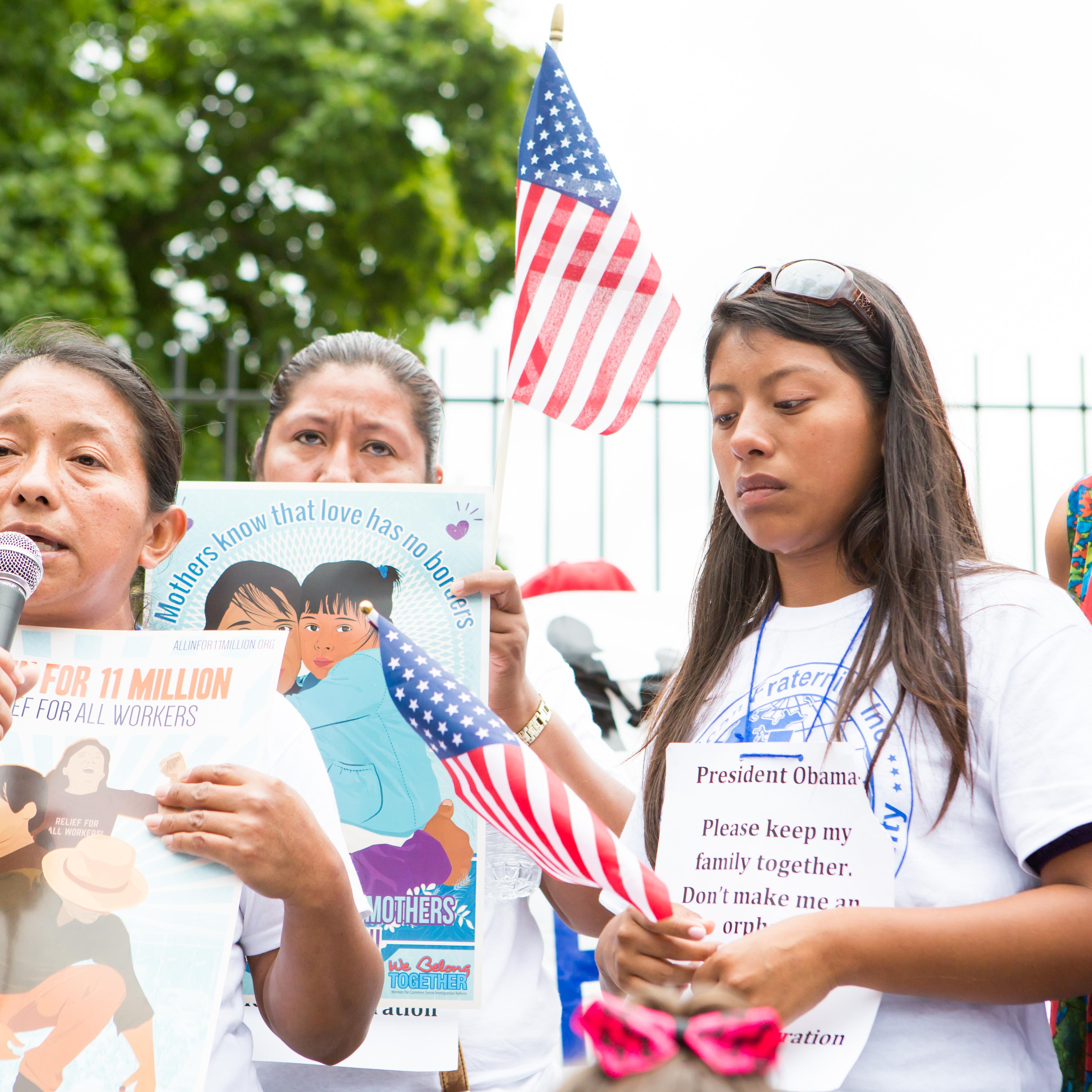 Elena, 14, her mother Lucia, and Andrea Mercado, Co-Chair of We Belong Together. Elena and Lucia live in Homestead, FL. Elena's father was deported two years ago, leaving Lucia to raise Elena and her four younger siblings by herself with the meager salary she earns cleaning houses.