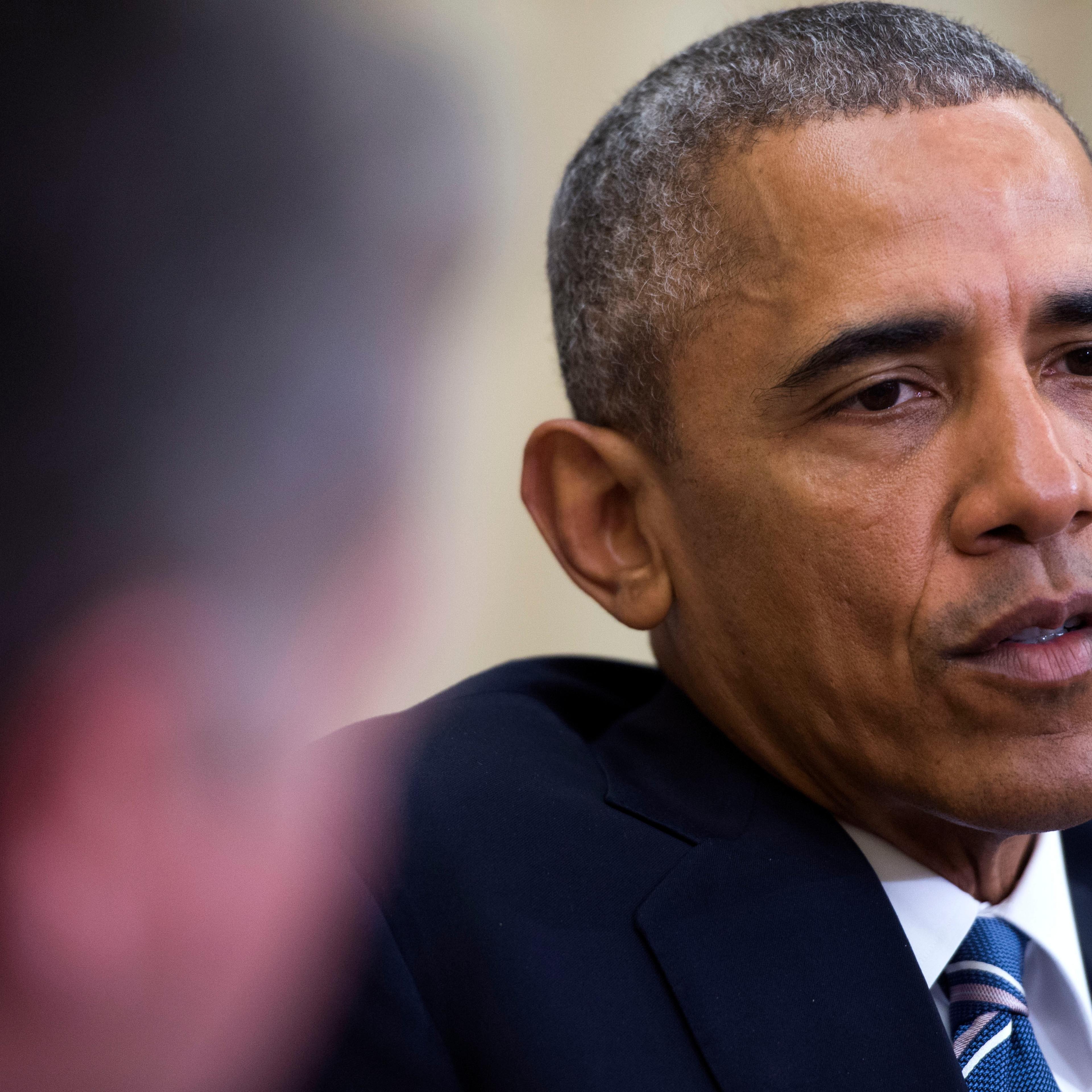 Barack Obama, with King of Jordan Abdullah II bin Al-Hussein, responds to a question from the news media in the Oval Office of the White House in Washington, DC on Feb. 24 2016. The two leaders focused their talks on ending the conflict in Syria and find