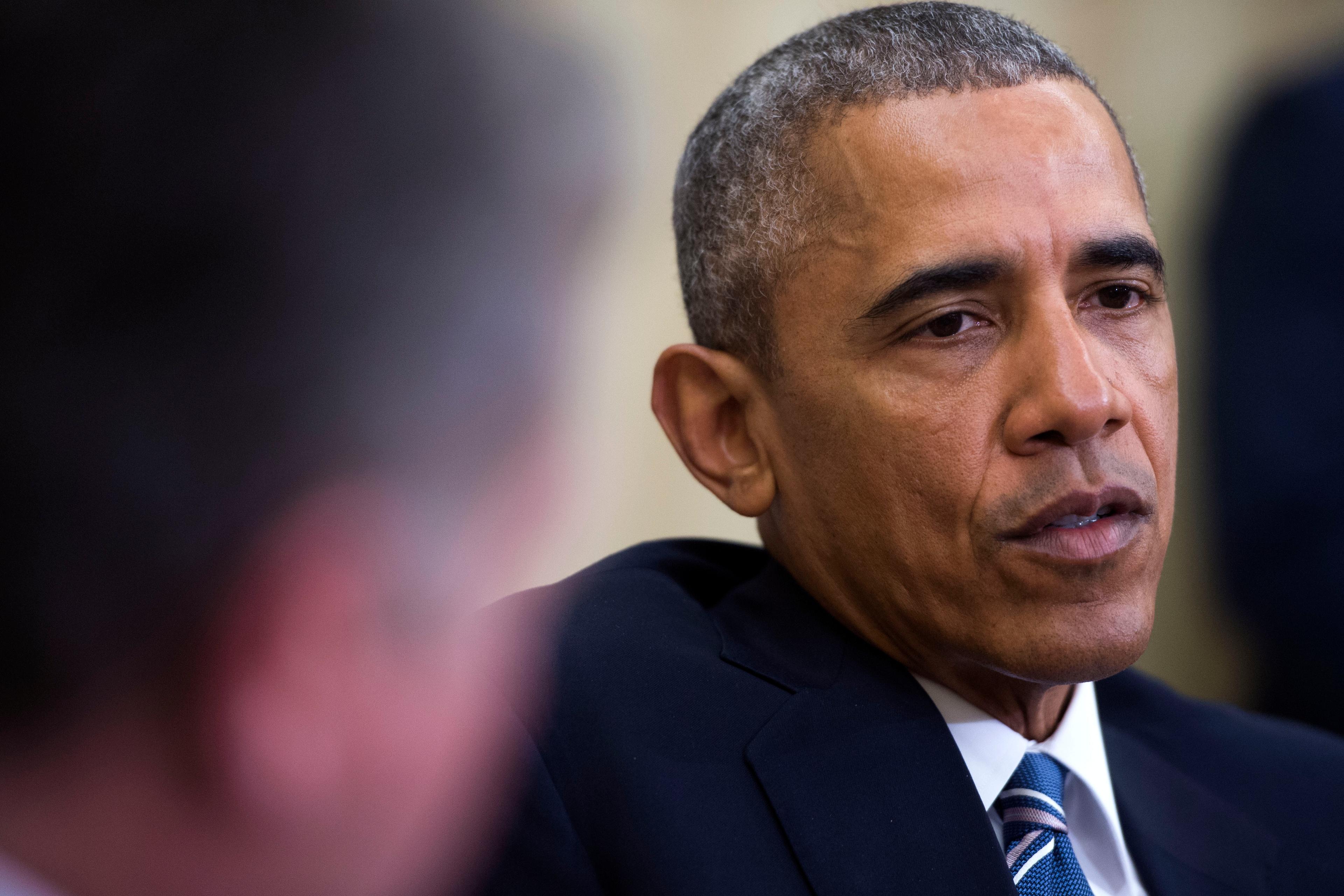 Barack Obama, with King of Jordan Abdullah II bin Al-Hussein, responds to a question from the news media in the Oval Office of the White House in Washington, DC on Feb. 24 2016. The two leaders focused their talks on ending the conflict in Syria and find
