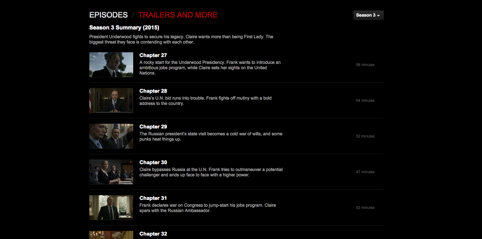 Screenshot of Netflix House of Cards page on February 11