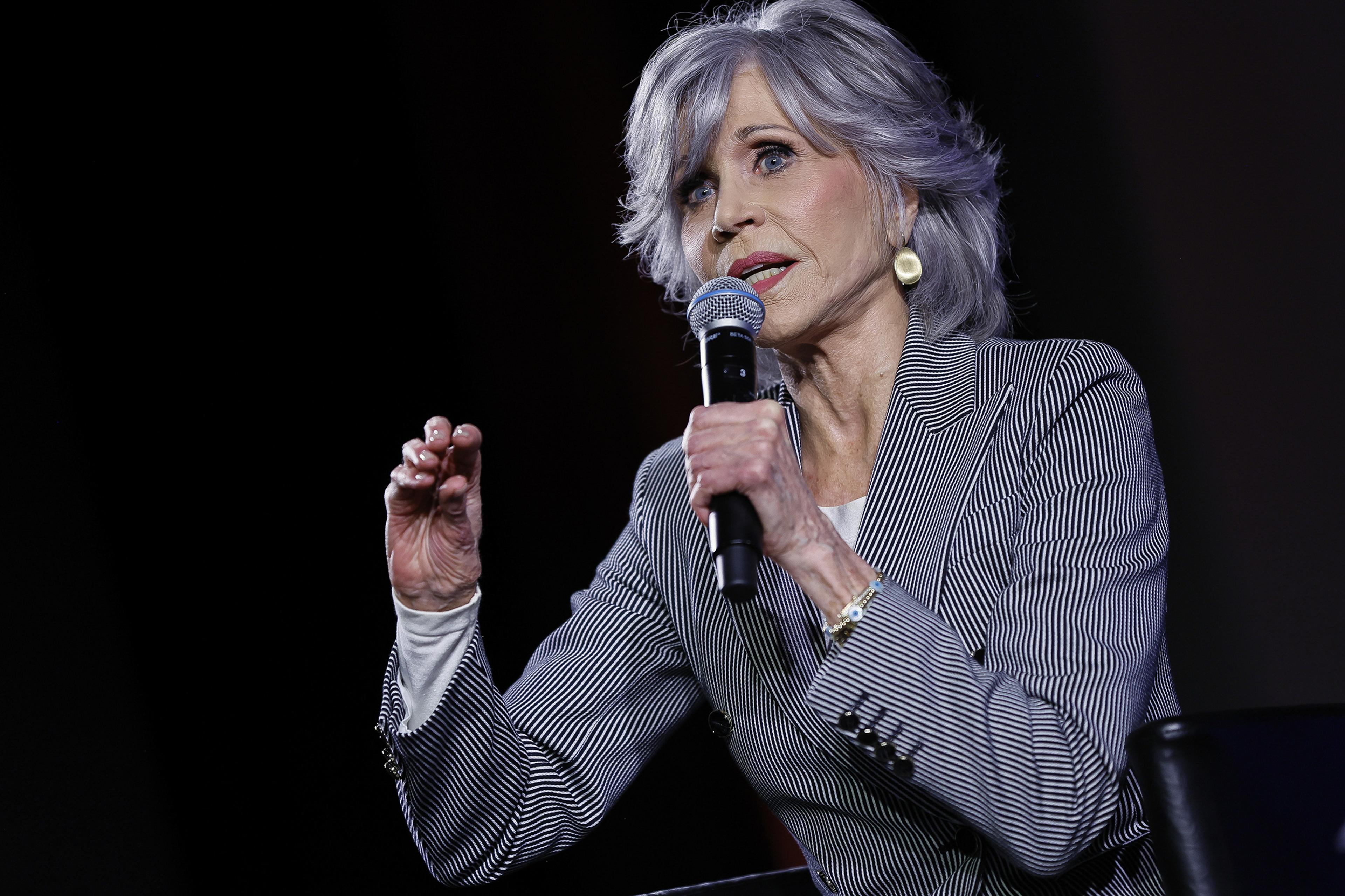 Jane Fonda speaks at the 76th annual Cannes Film Festival in France, May 26, 2023.
