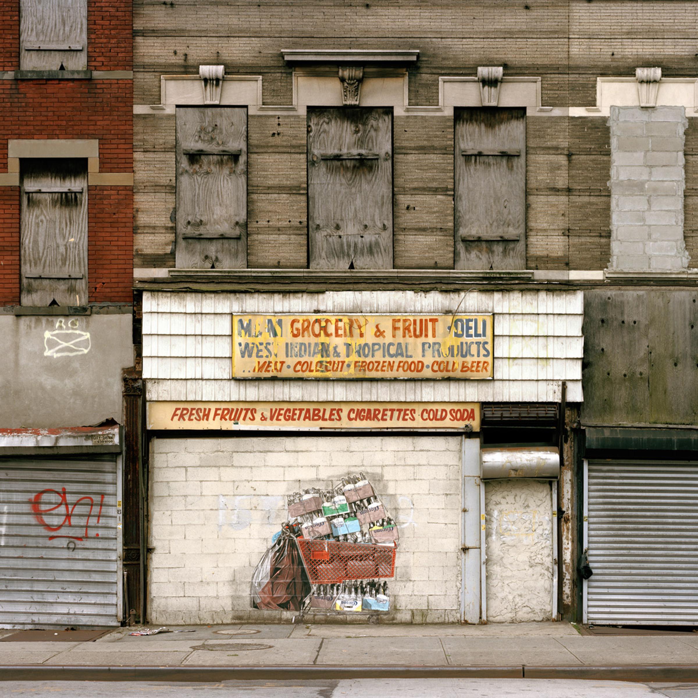 <b>Closed Grocery Store On Block Lined With Vacant Buildings</b><br>Looking South From Fulton Street & Garvey Avenue, Brooklyn, 2009