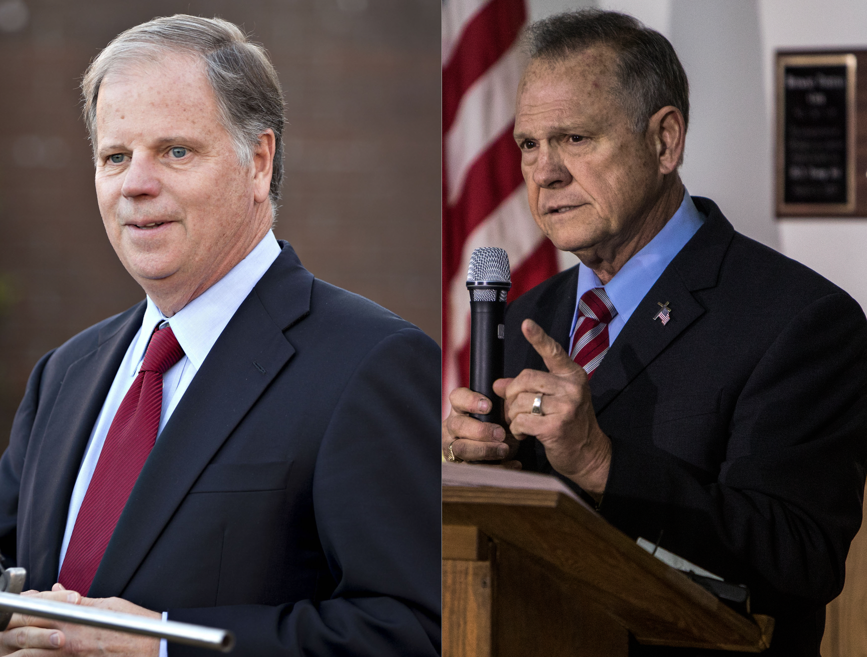 U.S. Senate candidates from Alabama, Doug Jones (D), left, and Roy Moore (R)