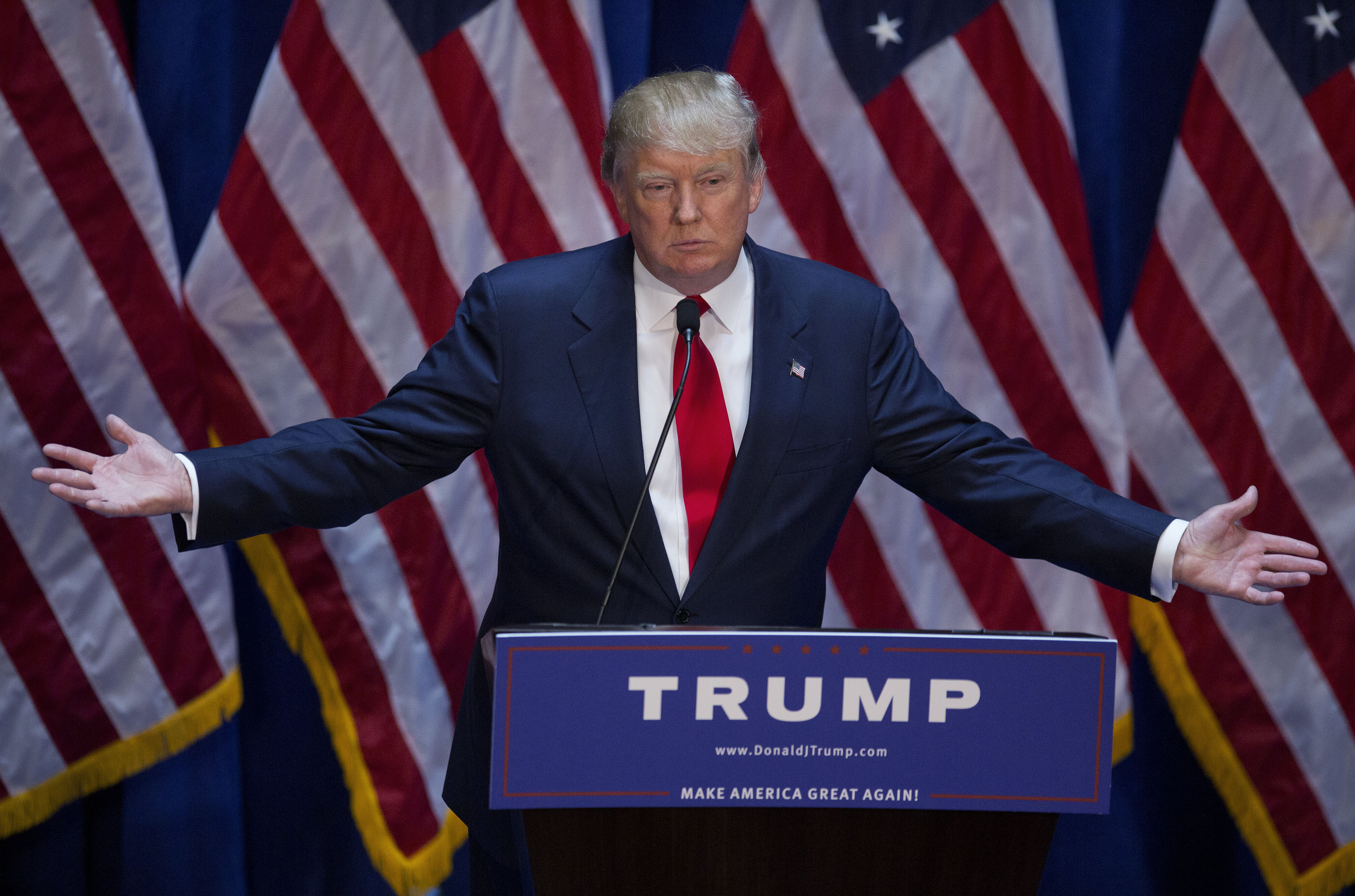 Donald Trump announces his candidacy for  president during a rally at his Trump Tower on Fifth Avenue in Manhattan, New York, on Tuesday June 16, 2015. Mr. Trump also announced the release of a financial statement that he says denotes a personal net wort