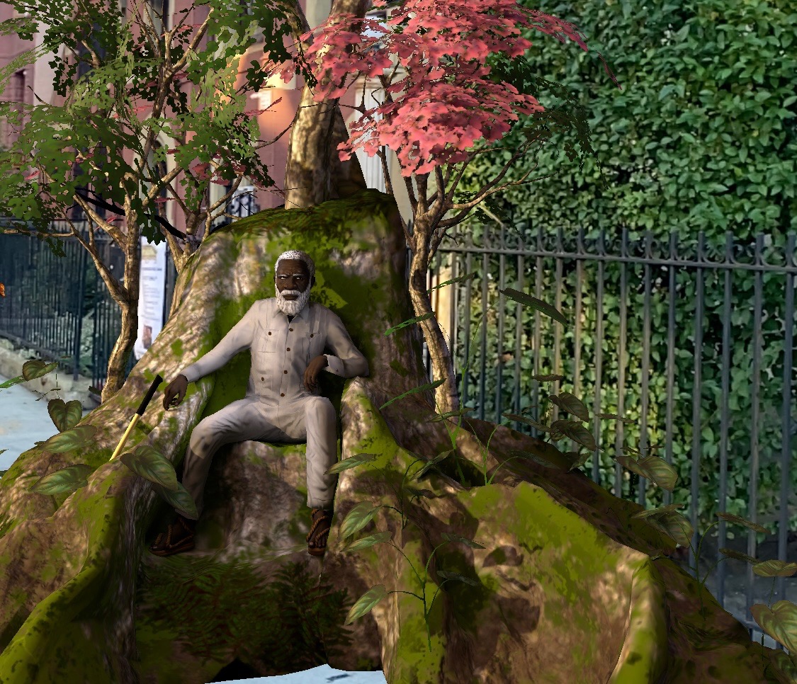 A monument of Gaspar Yanga, created in augmented reality through the app Kinfolk, sits in Brooklyn. 