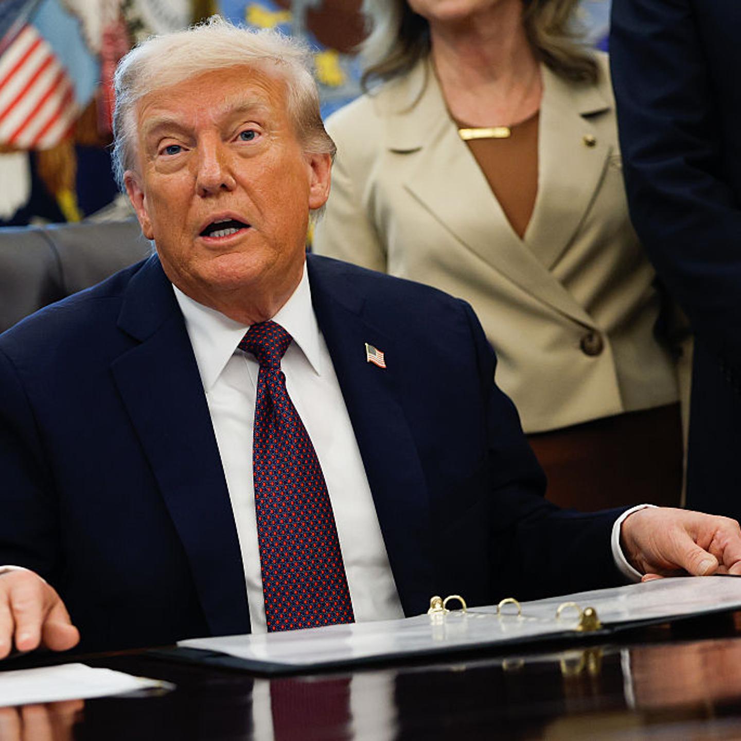Donald Trump Signs Memorandum In The Oval Office