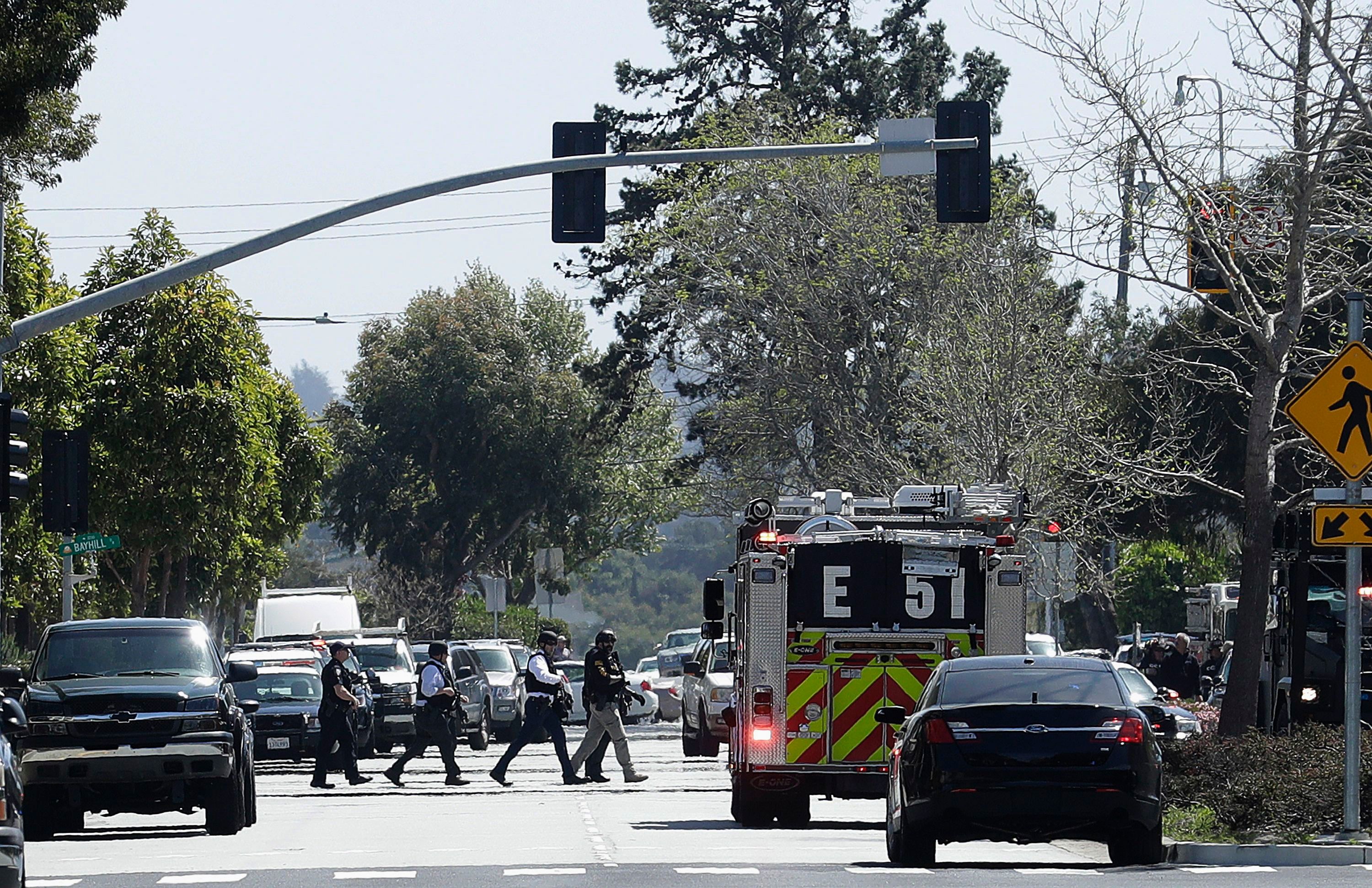 Officers respond to reports of a shooting at the YouTube Headquarters in San Bruno, Calif.