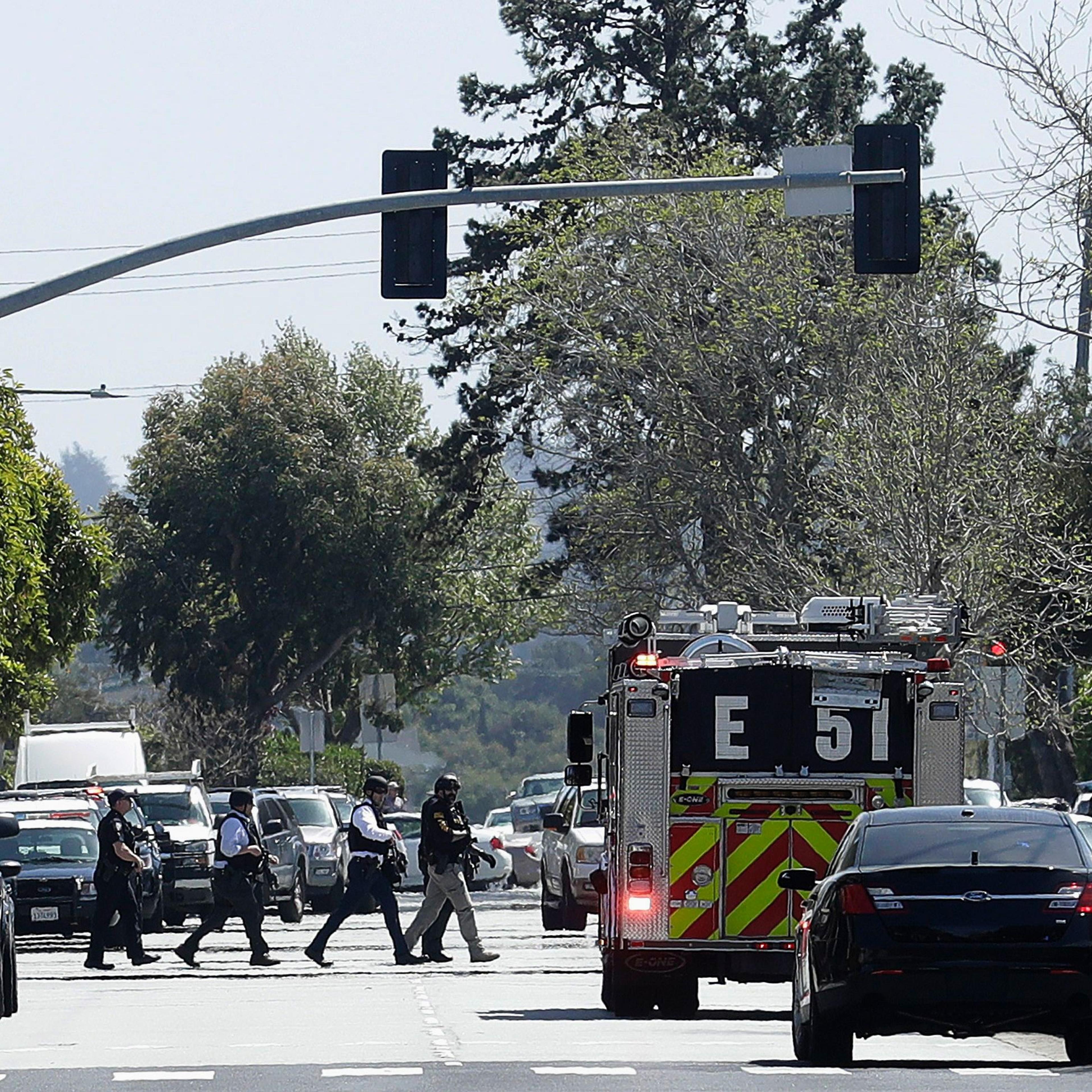 Officers respond to reports of a shooting at the YouTube Headquarters in San Bruno, Calif.