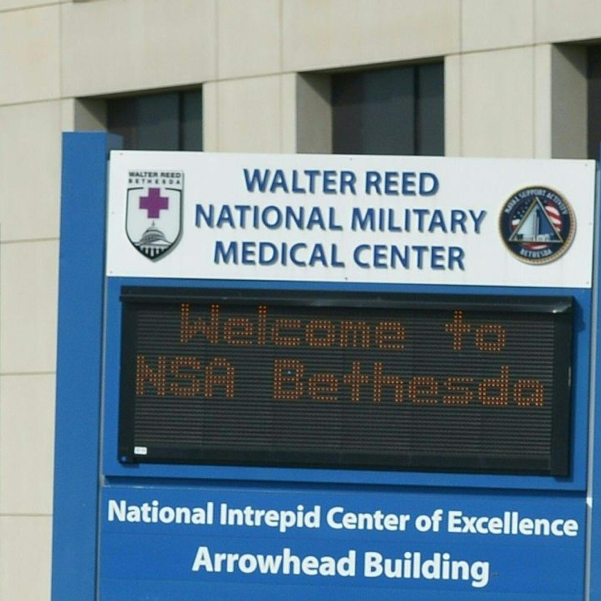 A welcome sign at Walter Reed National Military Medical Center