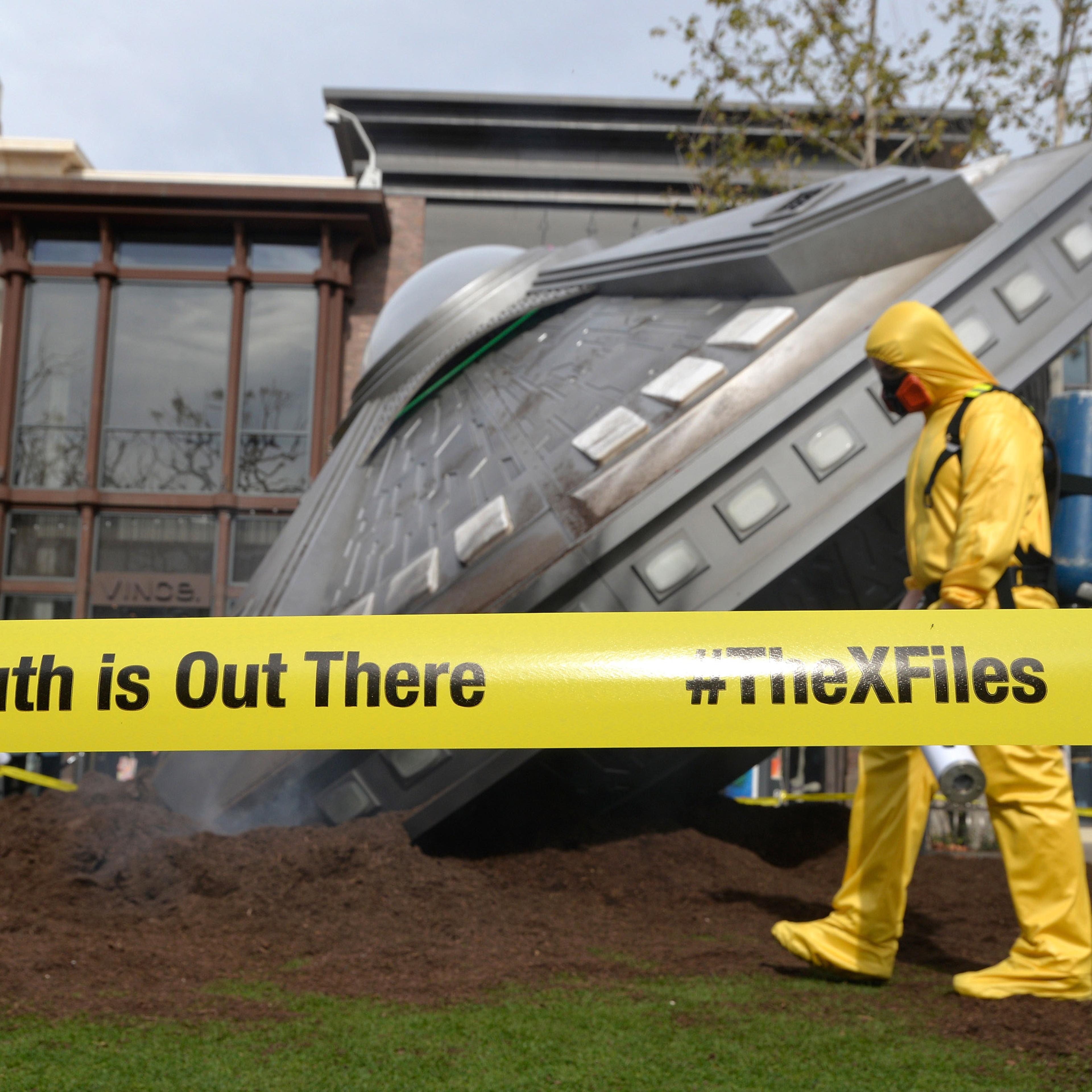 Atmosphere shot of a crashed UFO at a premiere episode screening of FOX's "The X-Files" at The Grove in Los Angeles on January 22, 2016.