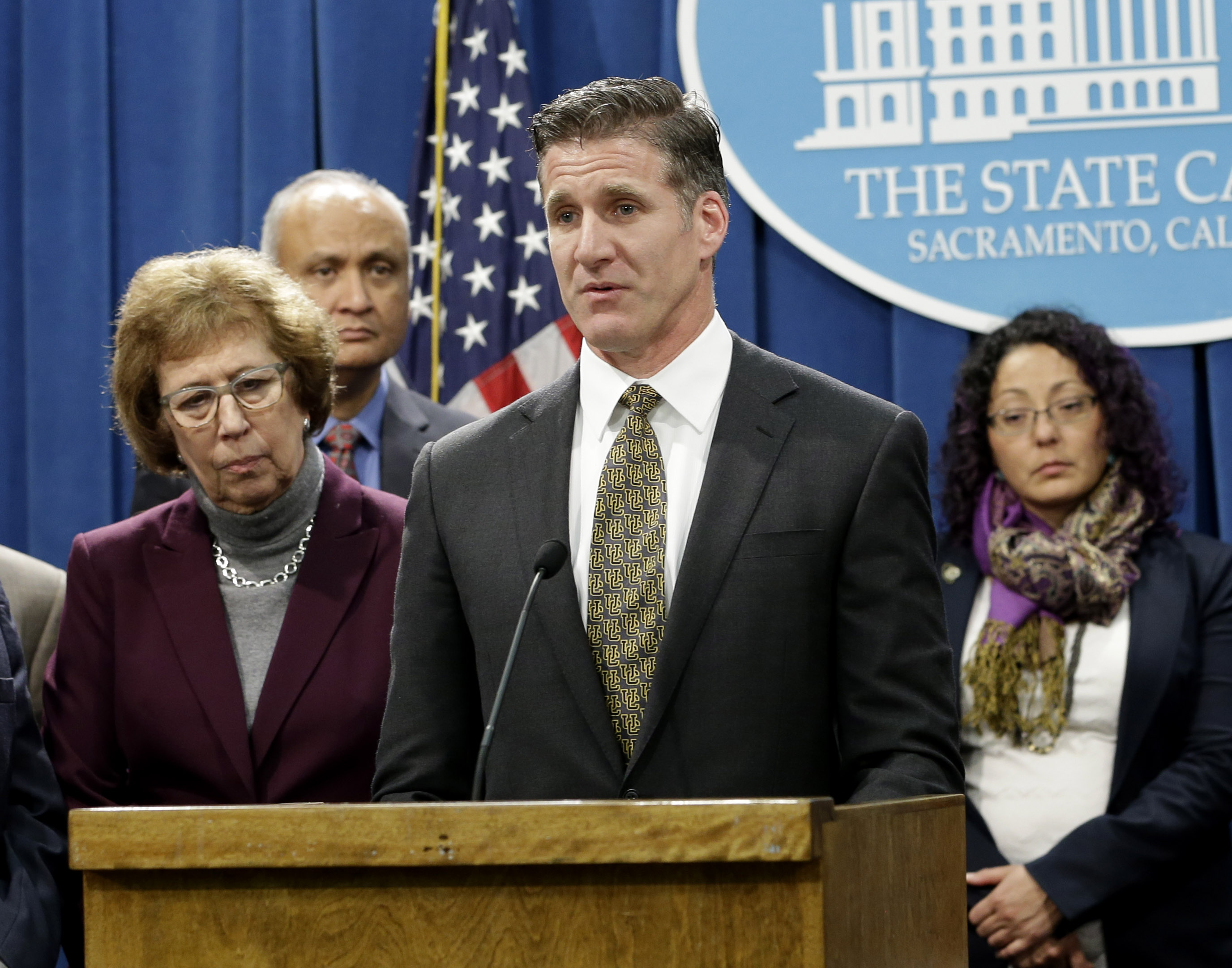 Daniel Diaz, the husband of Brittany Maynard, speaks in support of proposed legislation allowing doctors to prescribe life ending medication to terminally ill patients during a news conference at the Capitol on Jan. 21, 2015 in Sacramento.