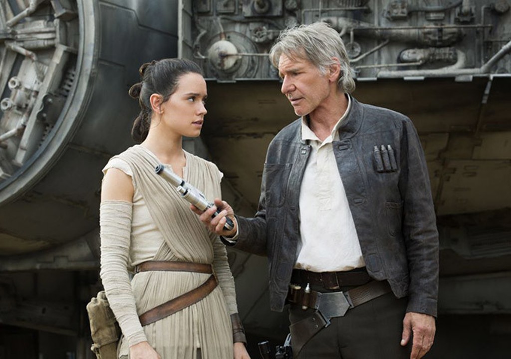 Daisy Ridley and Harrison Ford in Star Wars: The Force Awakens.