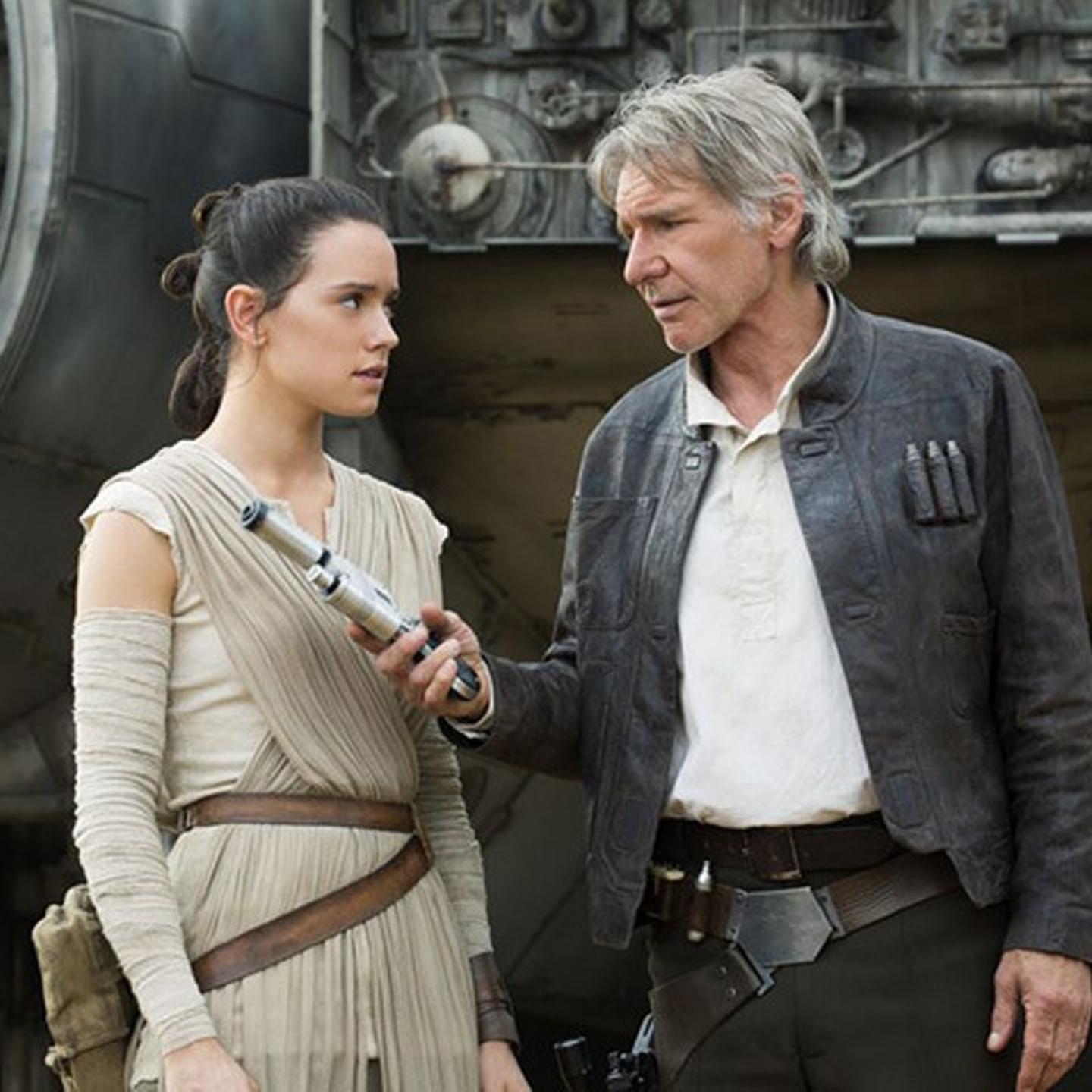 Daisy Ridley and Harrison Ford in Star Wars: The Force Awakens.
