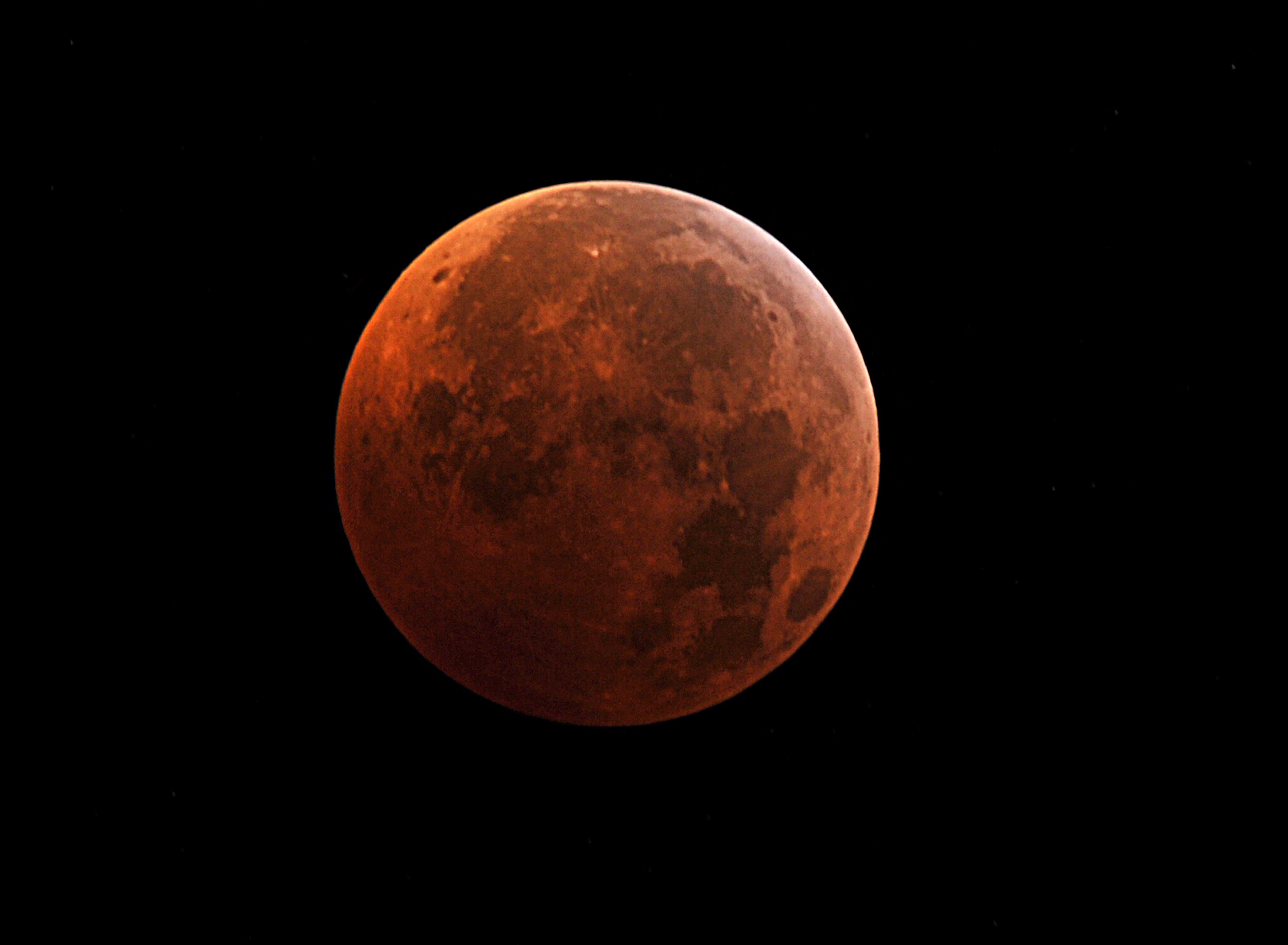 The moon during the peak of a total eclipse on Dec. 21, 2010, in Manassas, Va.
