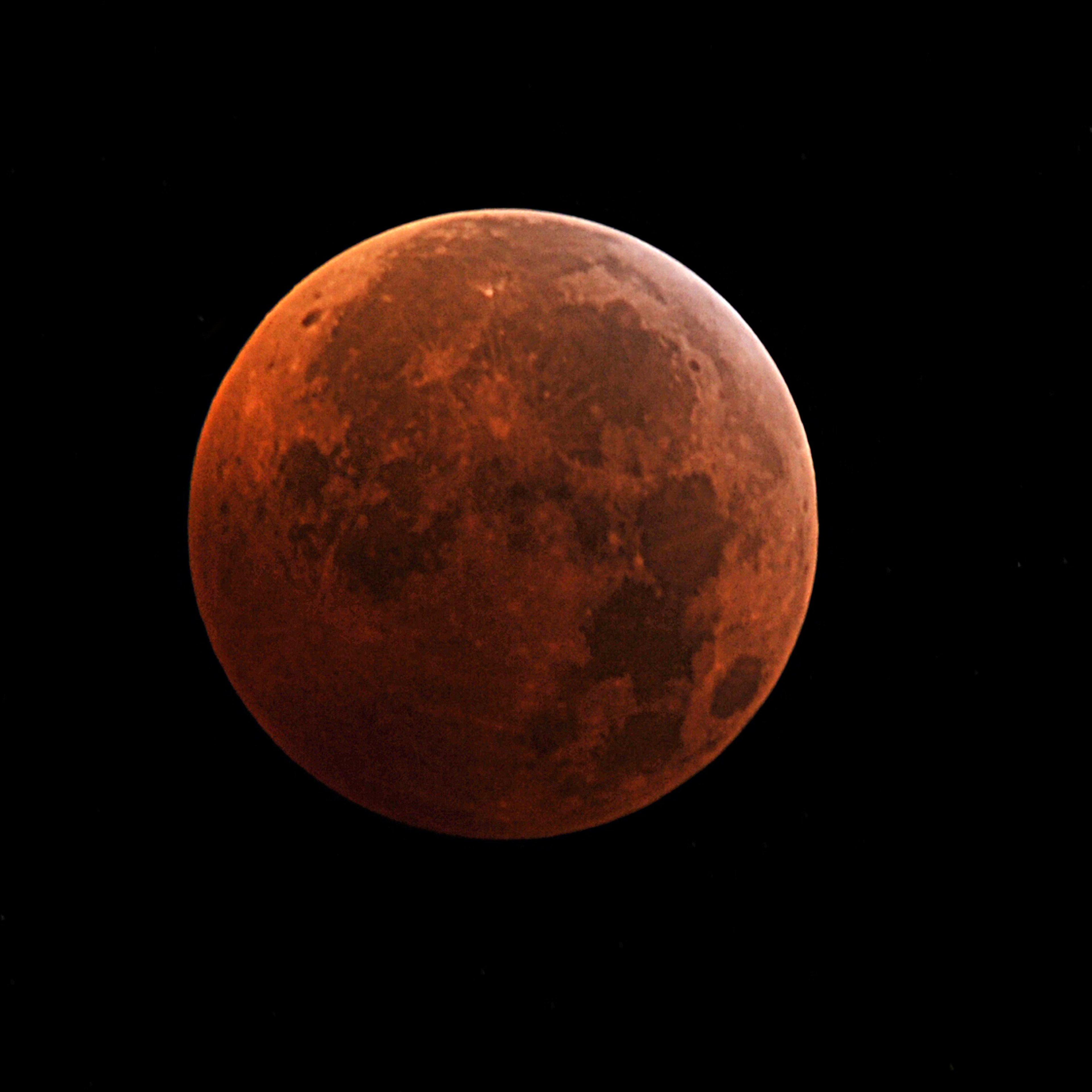 The moon during the peak of a total eclipse on Dec. 21, 2010, in Manassas, Va.