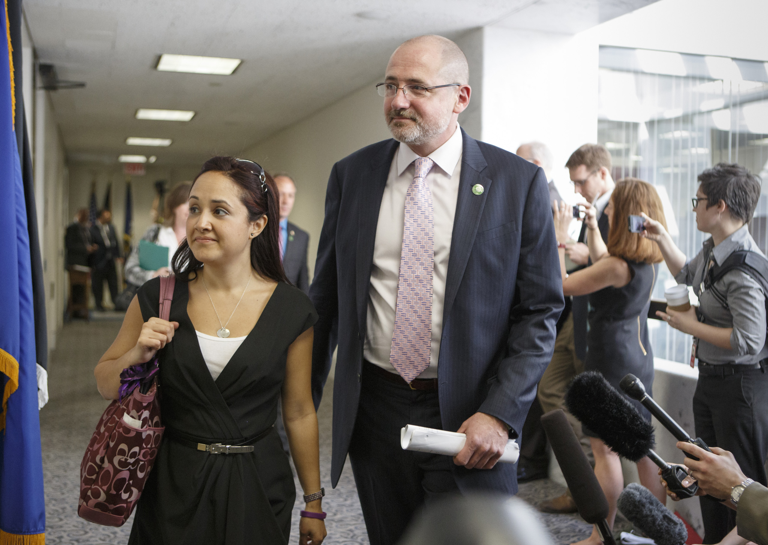 Nelba Márquez-Greene, whose daughter Ana was a victim of the Sandy Hook shooting, arrives to meet with Sen. Richard Blumenthal, and Sen. Chris Murphy, and other families of the victims of the deadly shooting at the Sandy Hook Elementary School in Newtown