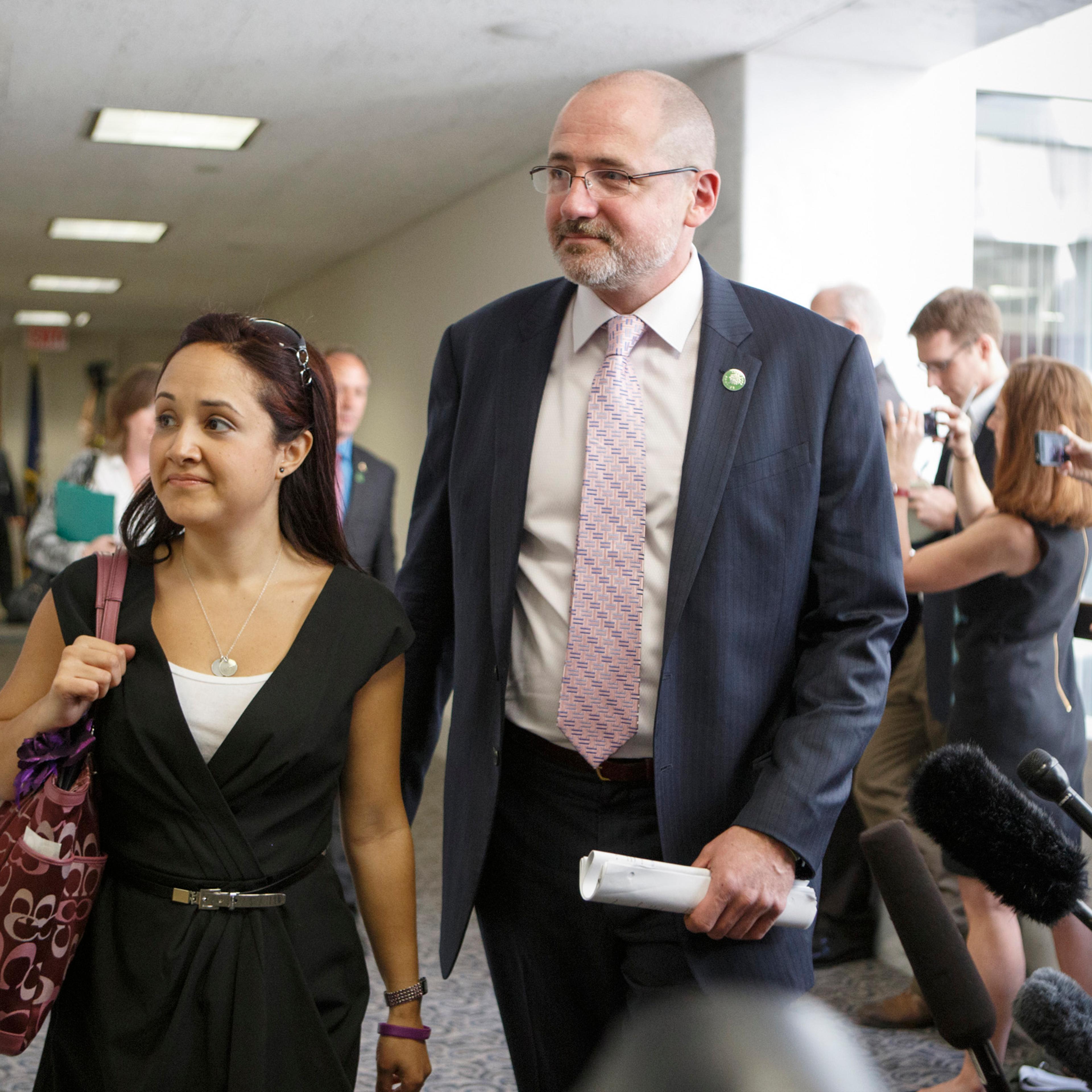 Nelba Márquez-Greene, whose daughter Ana was a victim of the Sandy Hook shooting, arrives to meet with Sen. Richard Blumenthal, and Sen. Chris Murphy, and other families of the victims of the deadly shooting at the Sandy Hook Elementary School in Newtown
