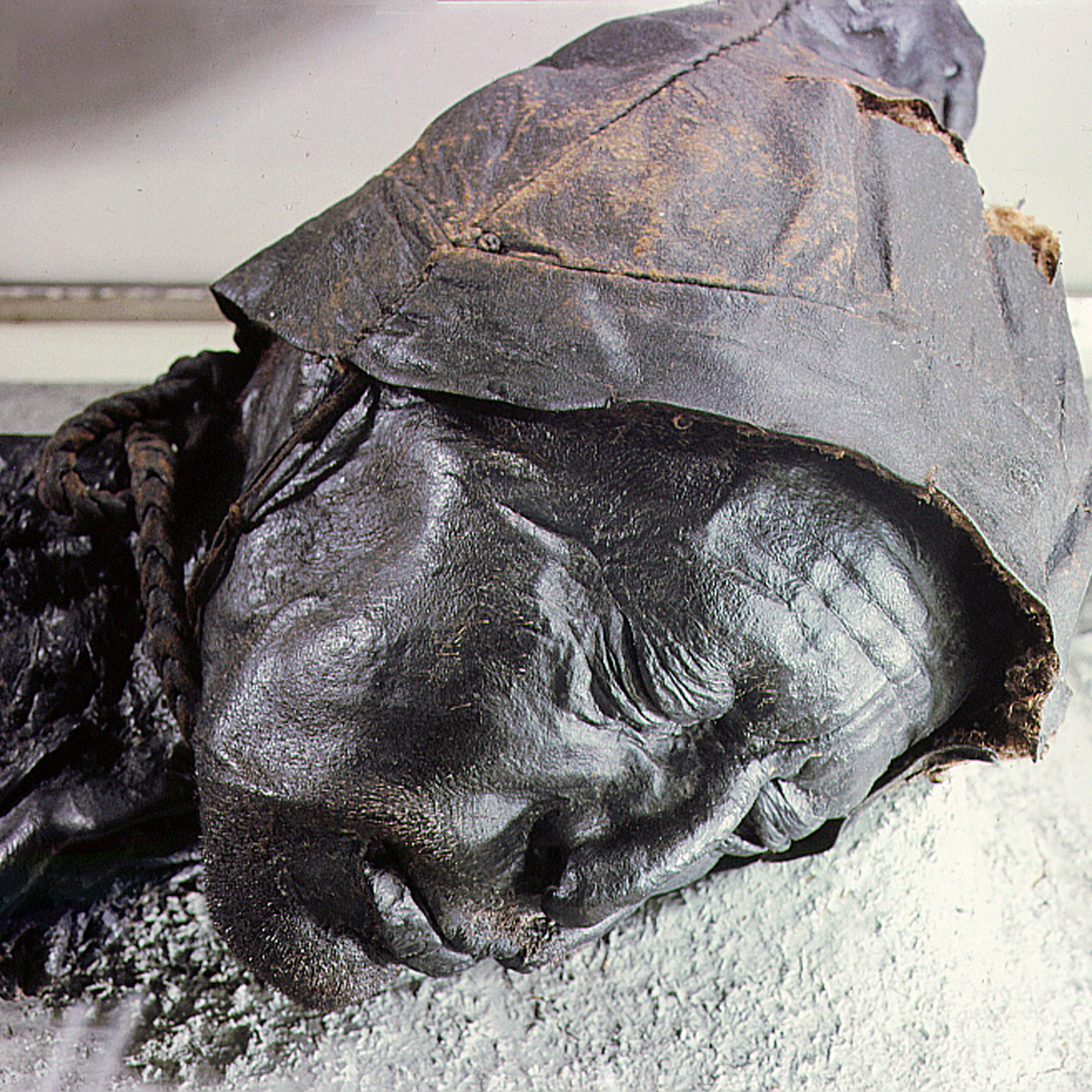 Tollund man, victim of human sacrifice by ritual strangulation in Denmark.