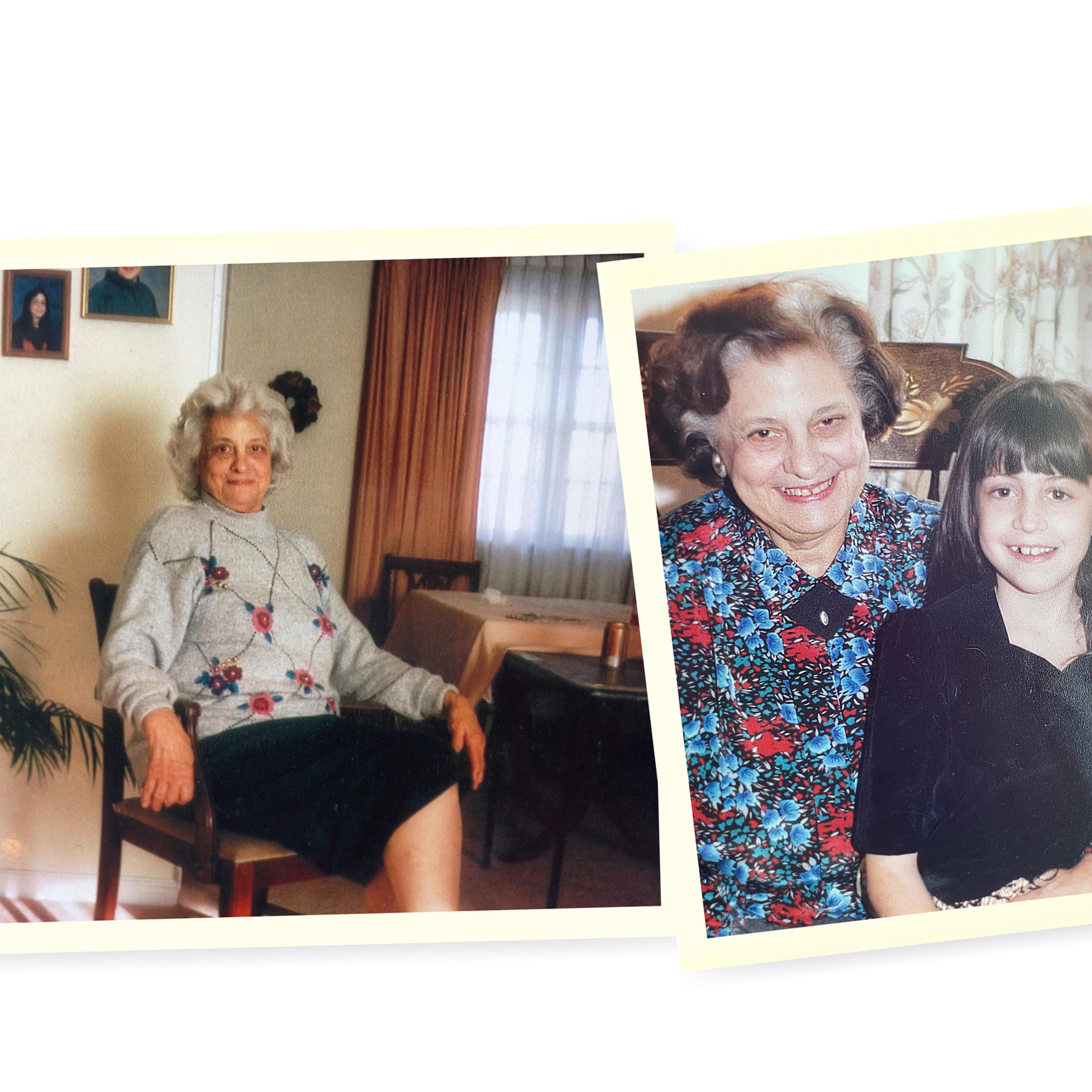 The author's grandmother at home in Langhorne Manor, Pa., in the late 1990s; the author with "Gran" in Philadelphia in the late 80s.