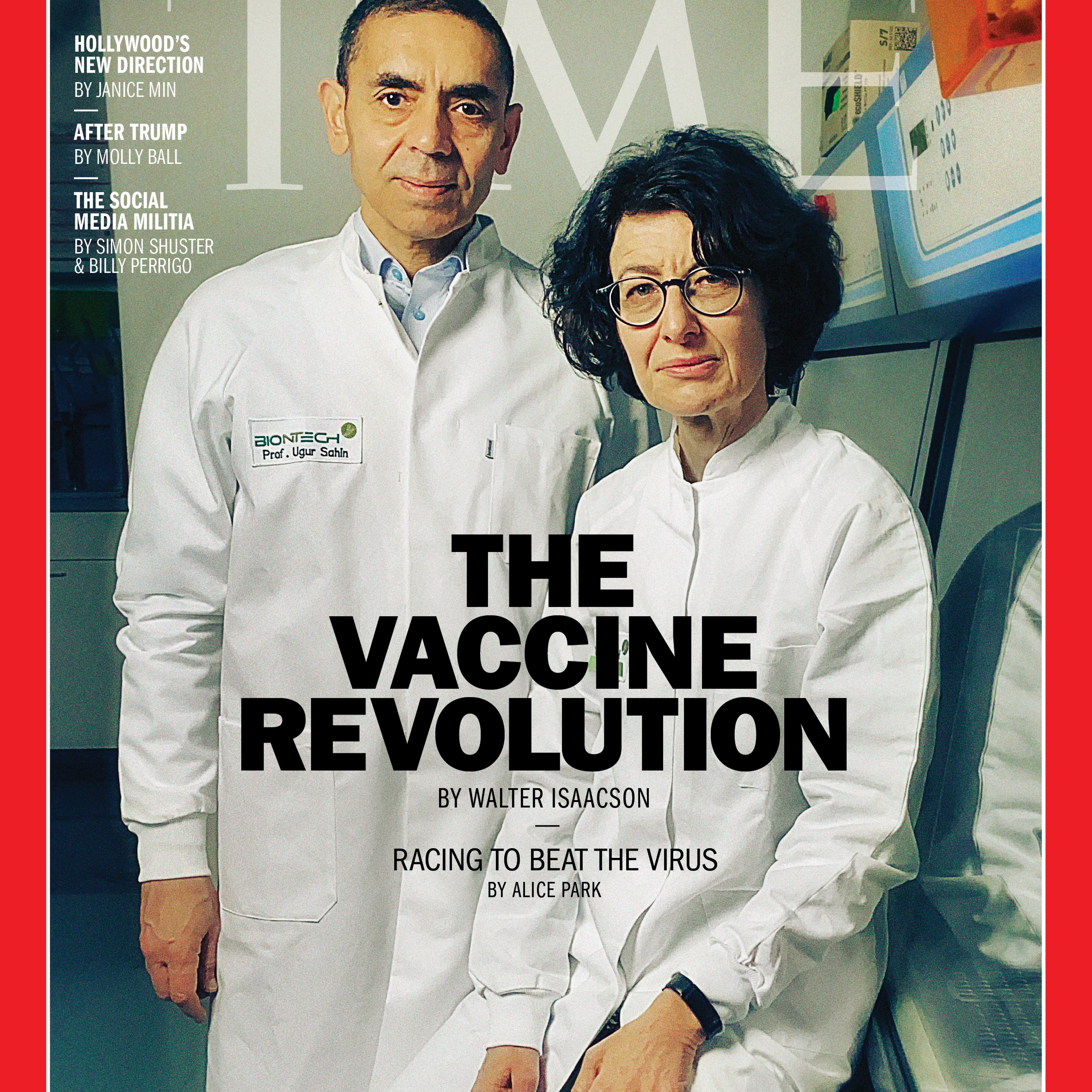 BioNTech co-founders Dr. Ugur Sahin and Dr. Ozlem Tureci in its headquarters in Germany on Jan. 3.