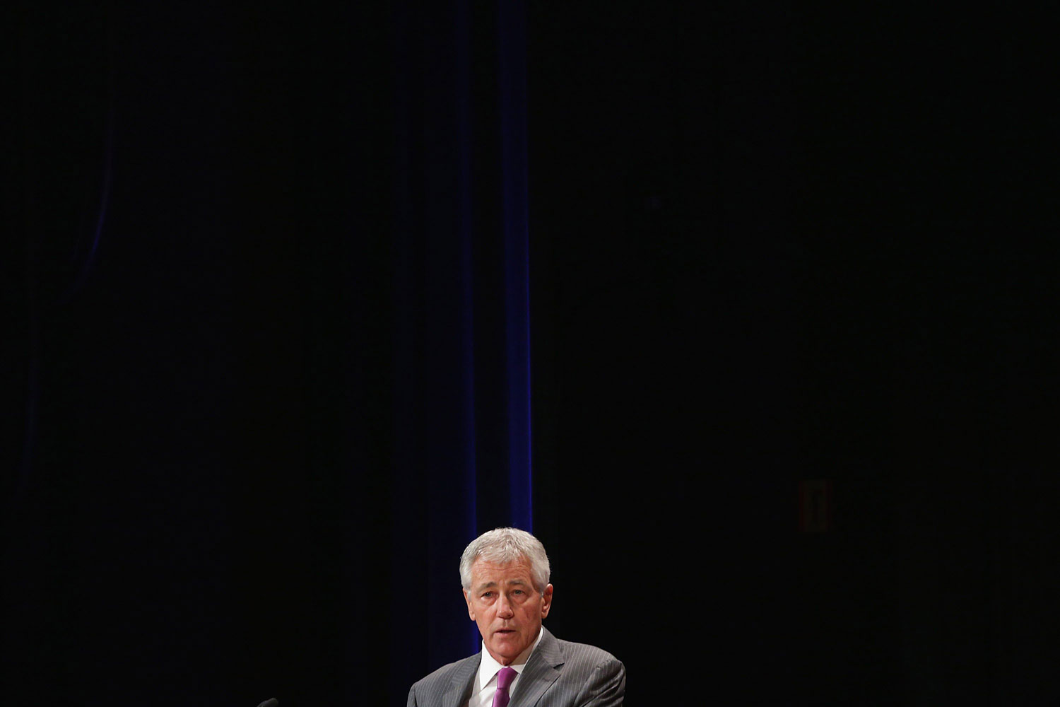 Defense Secretary Chuck Hagel delivers remarks before signing the Department of Defense Human Goals Charter at the Pentagon, April 28, 2014 in Arlington, Va.