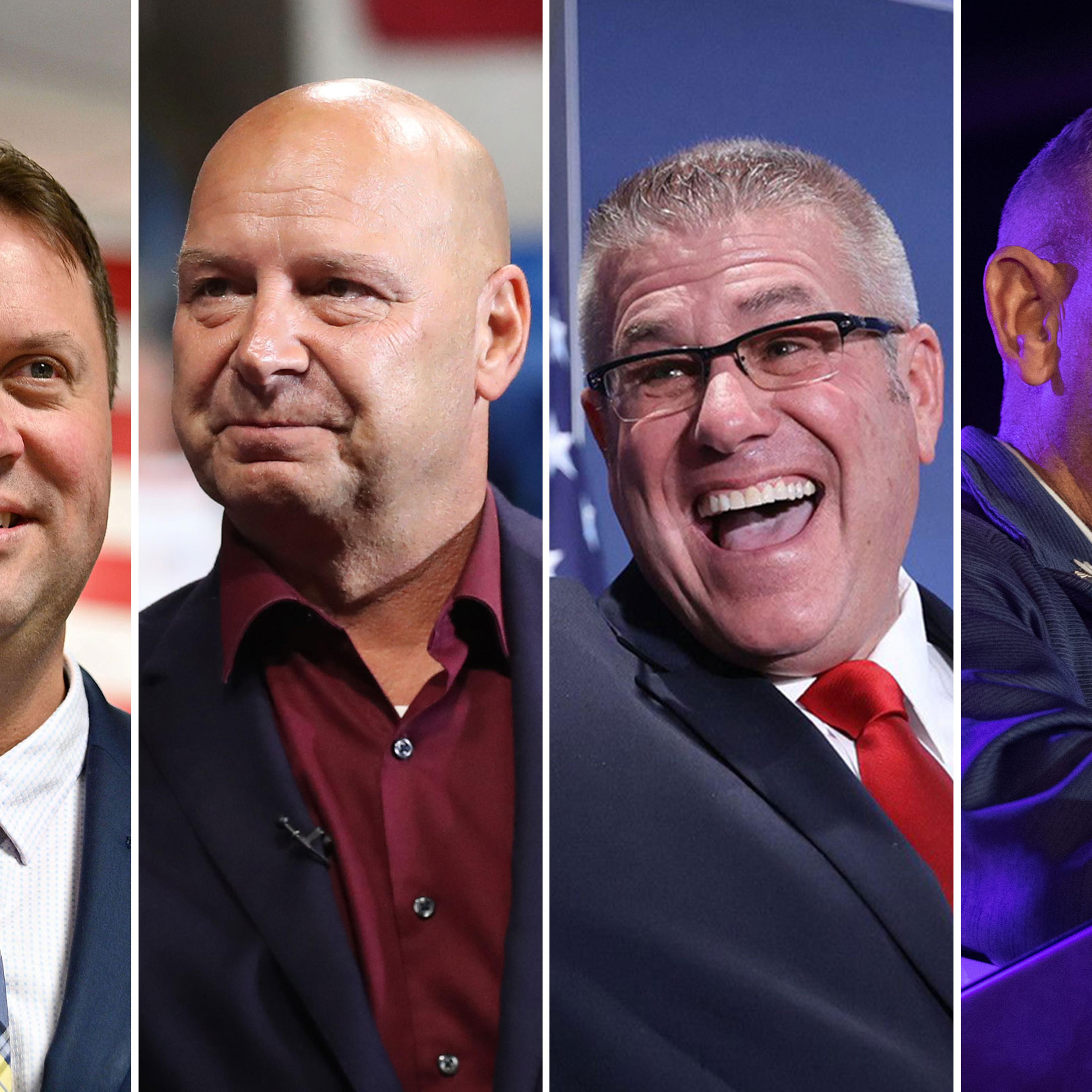 Maryland Republican gubernatorial candidate Dan Cox; Pennsylvania Republican gubernatorial candidate Doug Mastriano; Republican gubernatorial nominee Darren Bailey; Republican candidate for Senator Don Bolduc