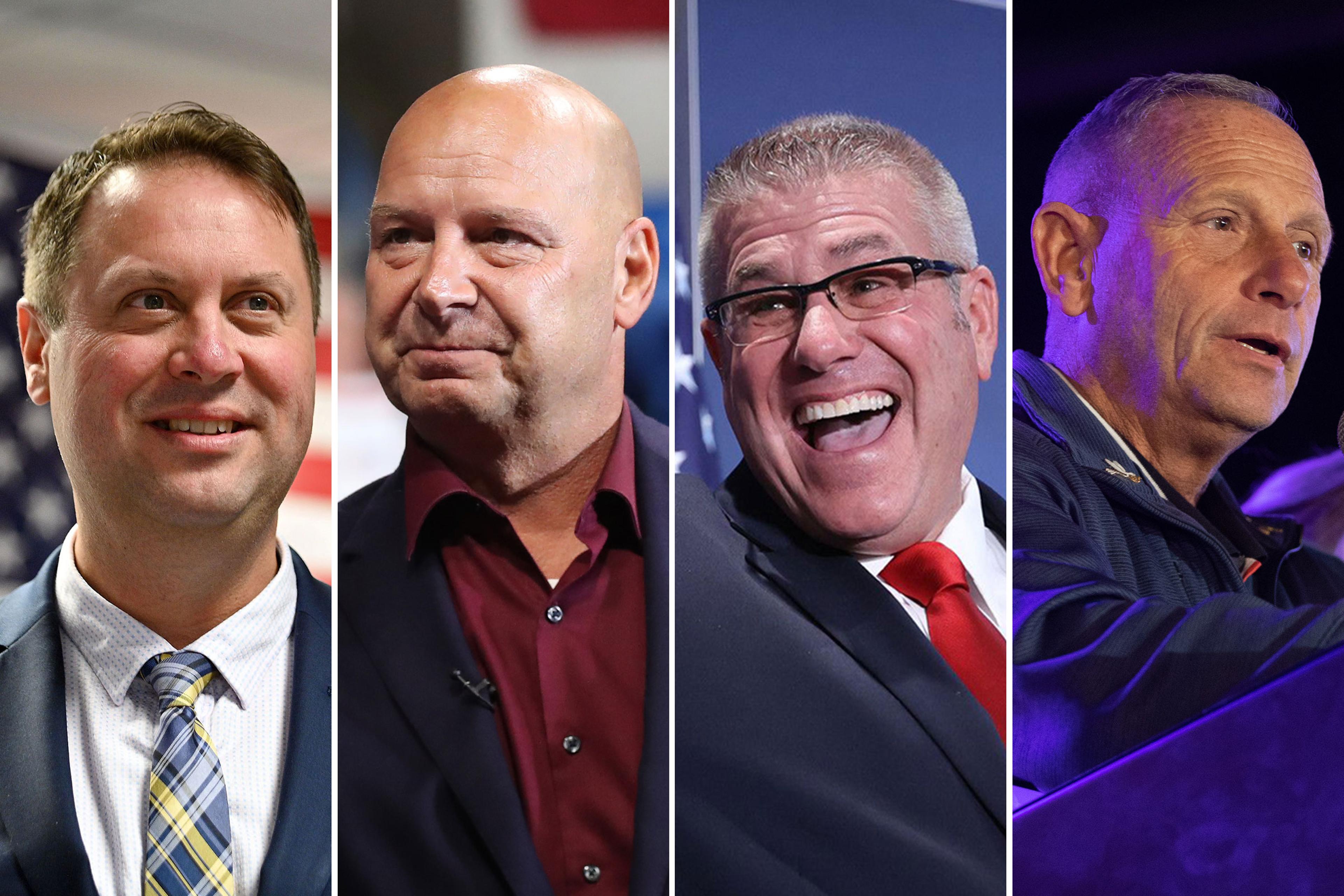 Maryland Republican gubernatorial candidate Dan Cox; Pennsylvania Republican gubernatorial candidate Doug Mastriano; Republican gubernatorial nominee Darren Bailey; Republican candidate for Senator Don Bolduc