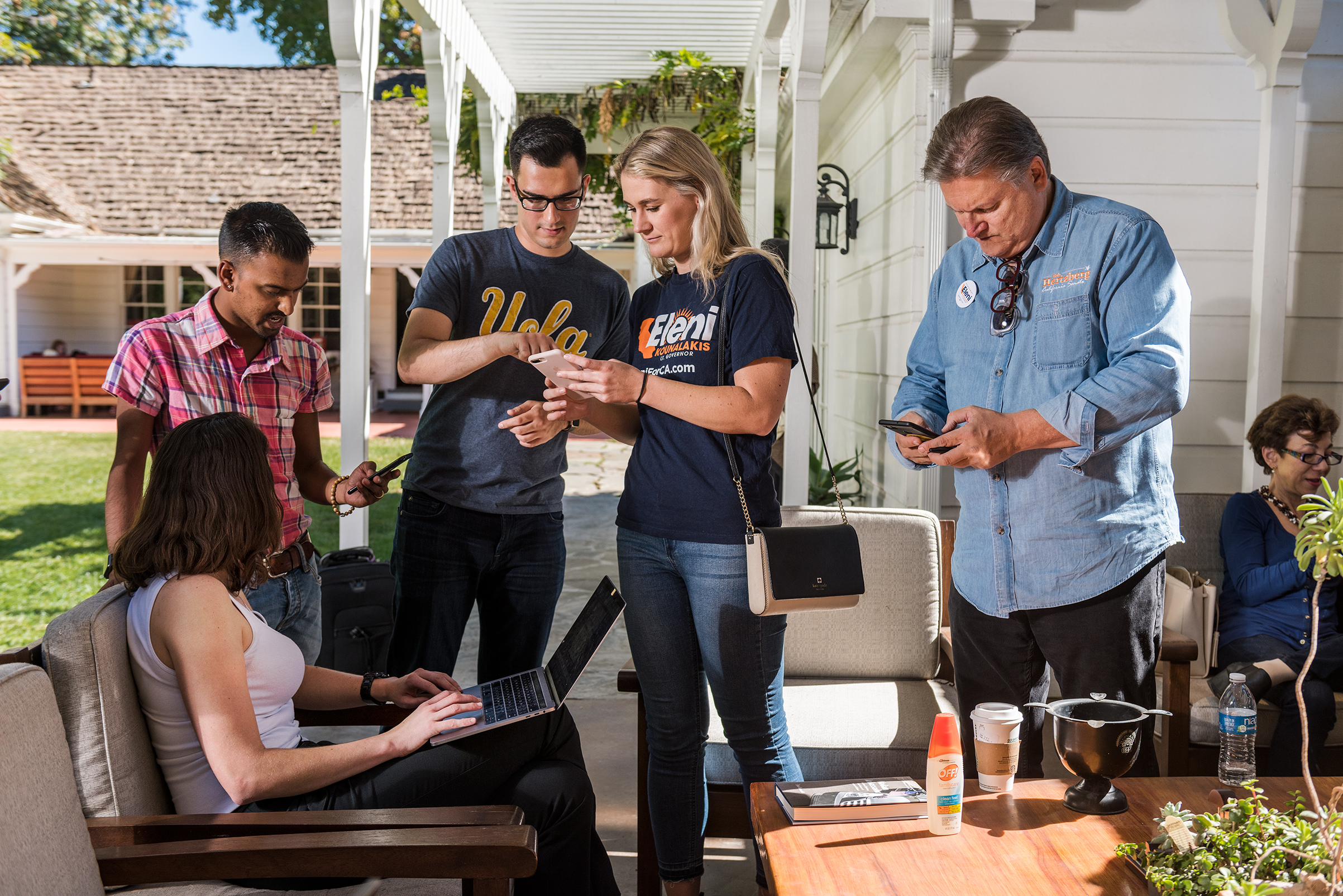 Volunteers attend a political "Textbank" for California Lt. Governor candidate, Eleni Kounalakis