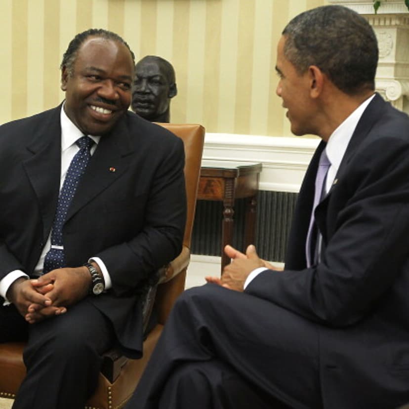 U.S. President Barack Obama (R) meets with President Ali Bongo Ondimba (L) of Gabon in the Oval Office of the White House in Washington, D.C., on June 9, 2011.