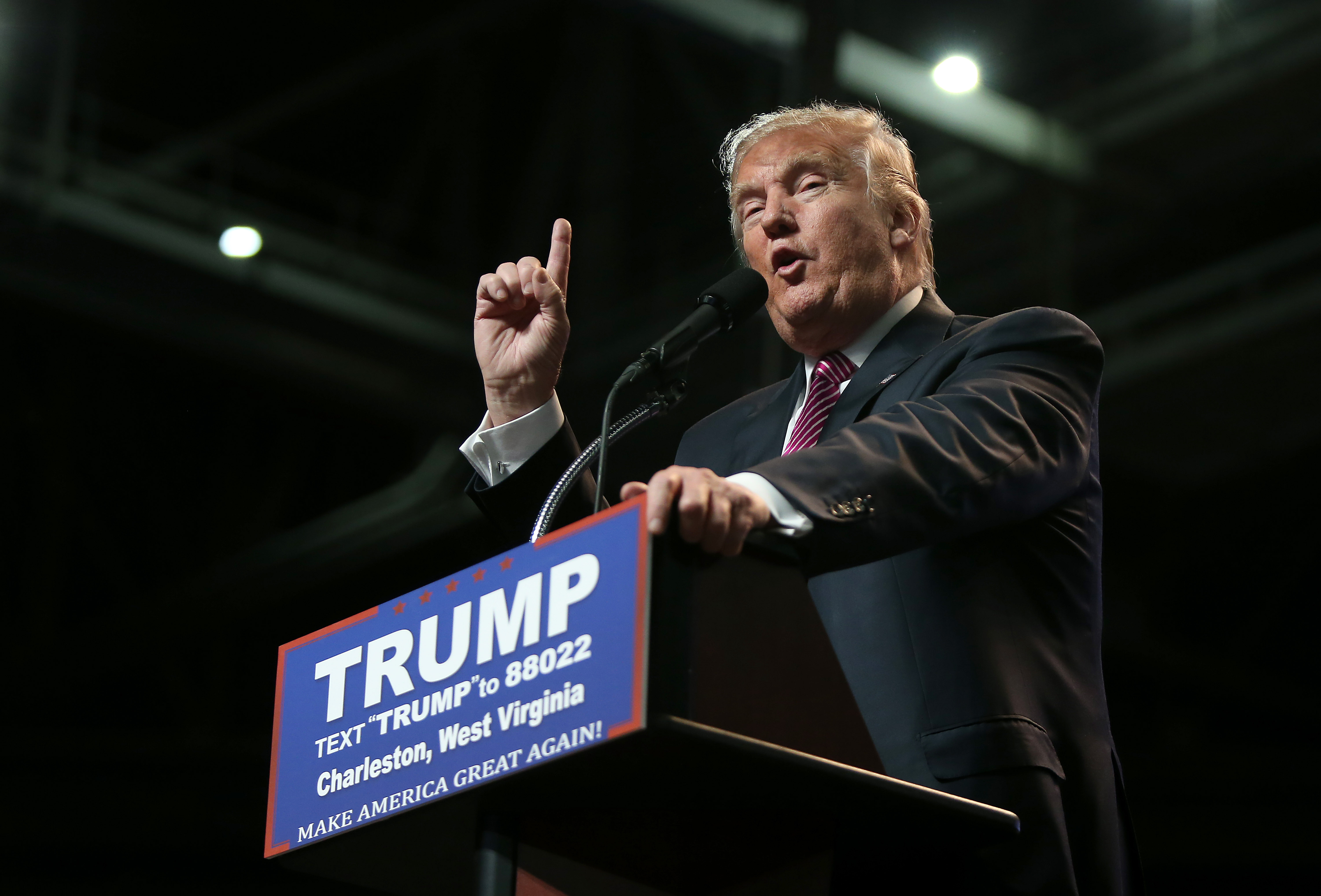 Republican Presidential candidate Donald Trump speaks during his rally at the Charleston Civic Center in Charleston, W. V., on May 5, 2016.