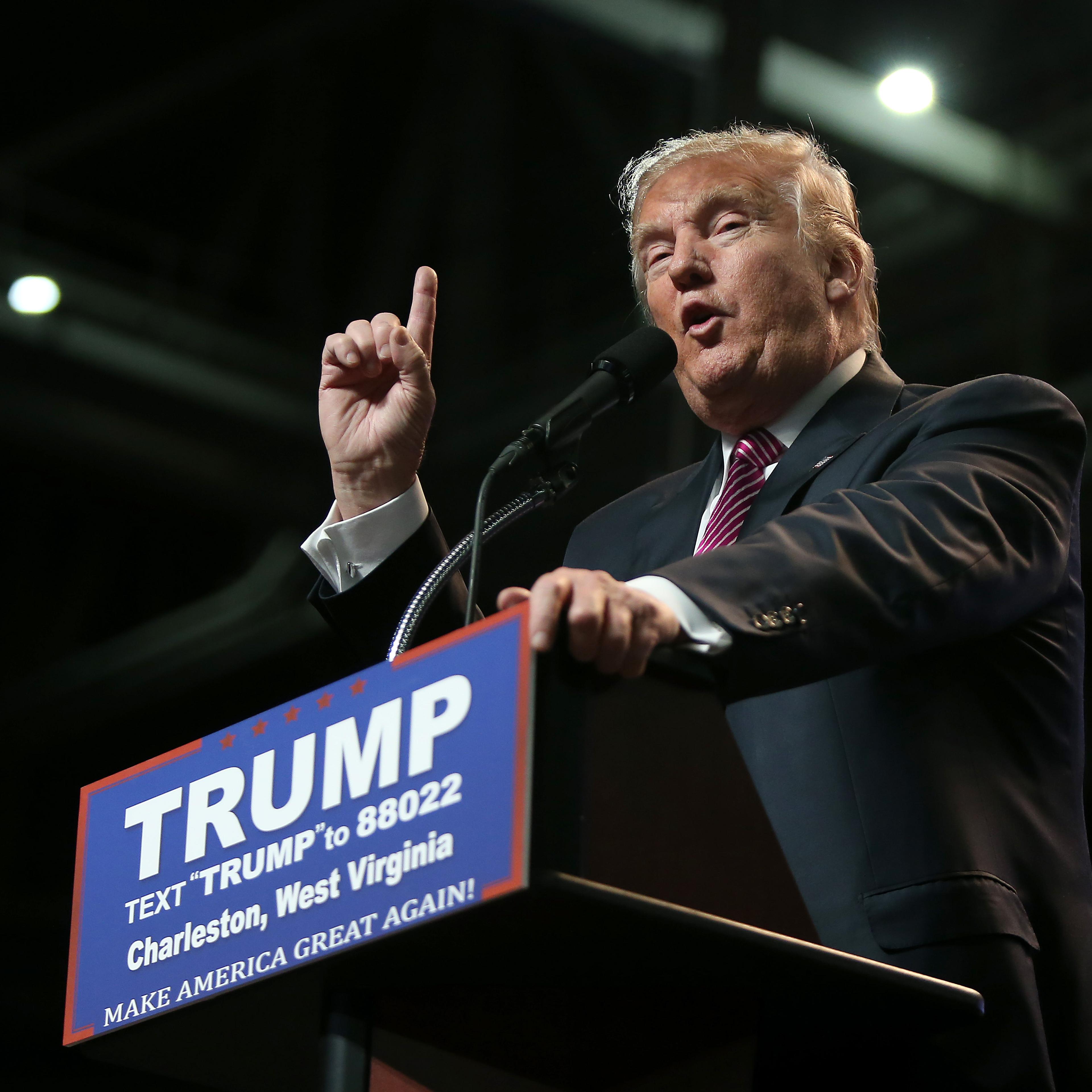 Republican Presidential candidate Donald Trump speaks during his rally at the Charleston Civic Center in Charleston, W. V., on May 5, 2016.