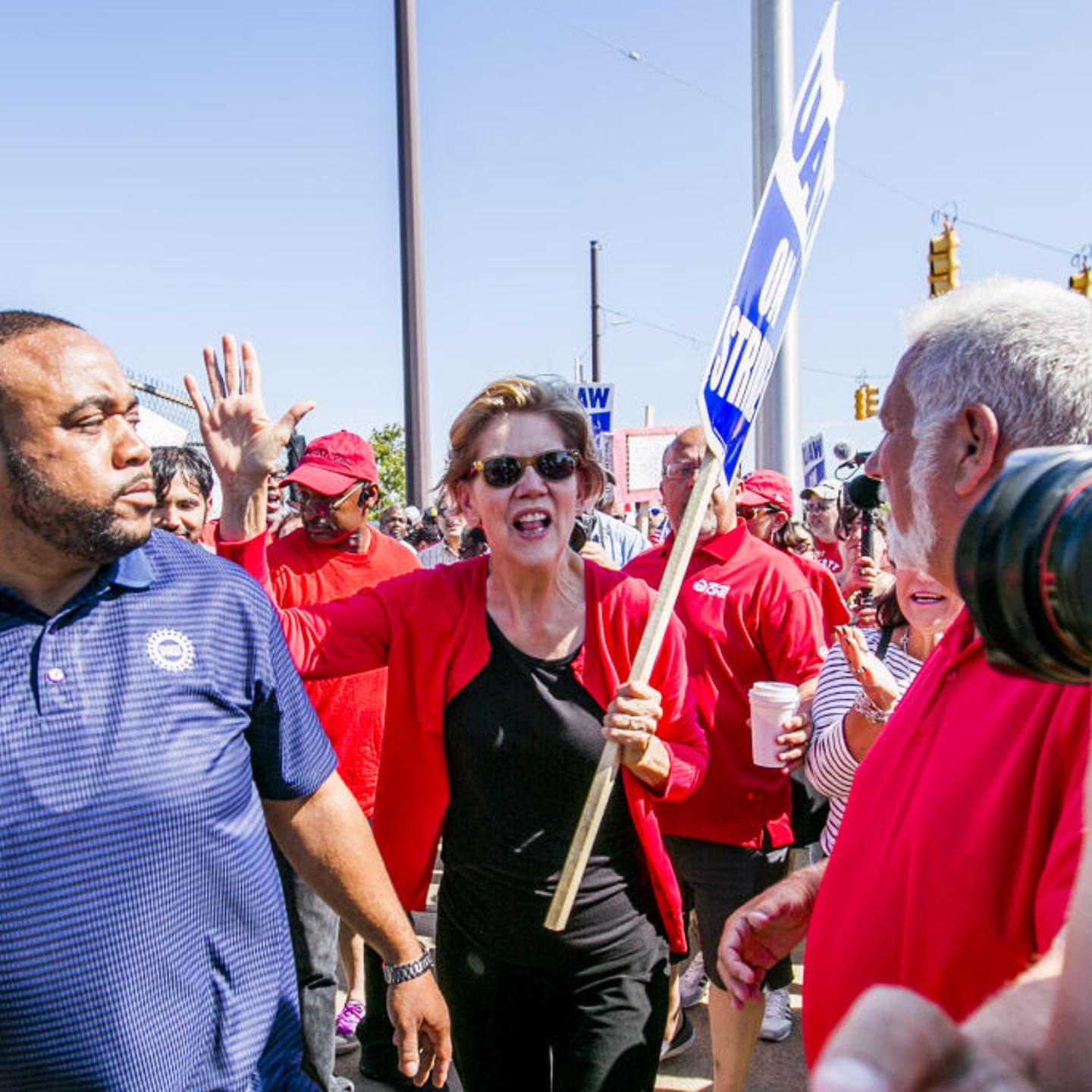 Senator Elizabeth Warren Joins UAW Demonstrators Outside The GM Hamtramck Plant