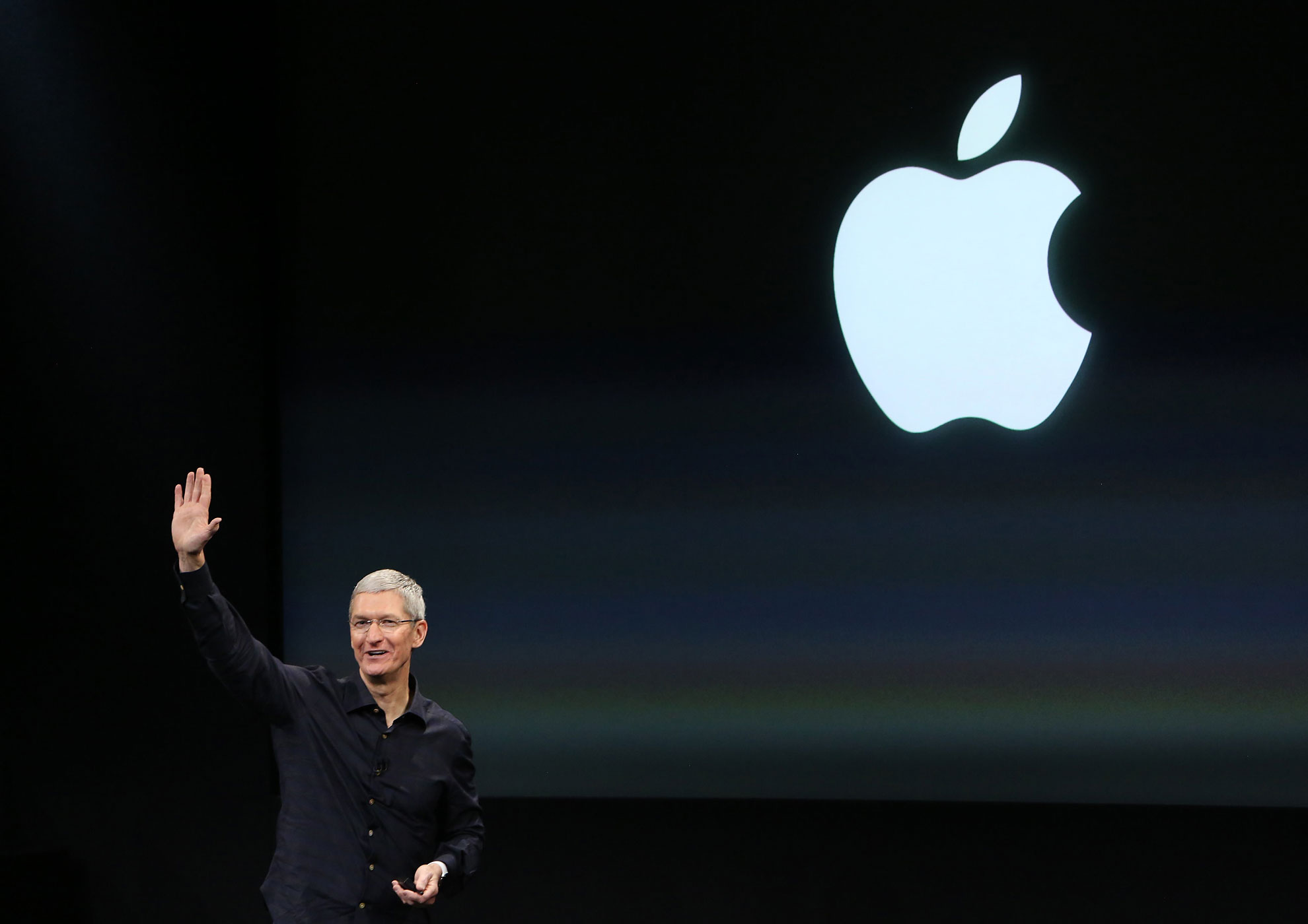 Apple CEO Tim Cook speaks during a presentation at Apple headquarters in Cupertino