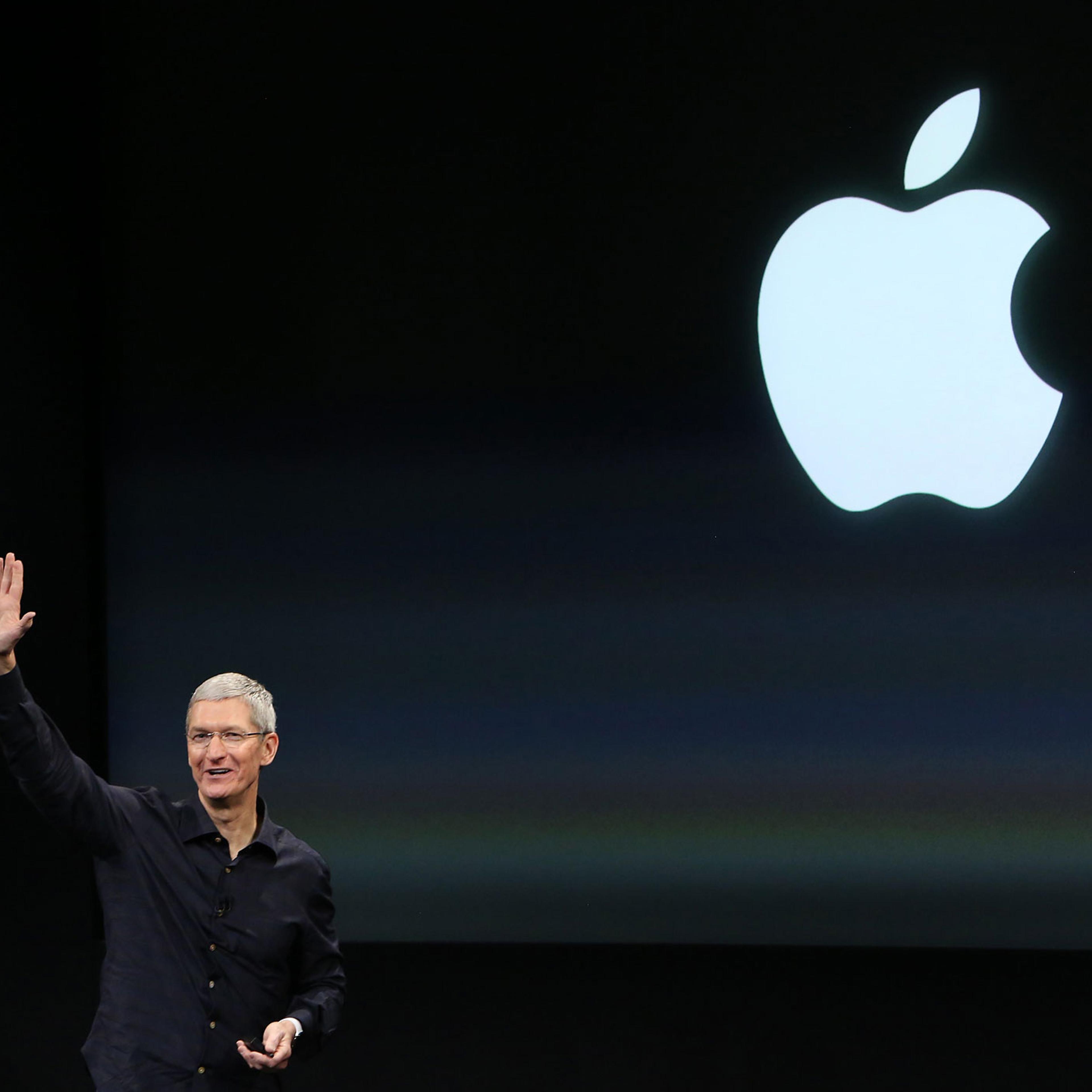 Apple CEO Tim Cook speaks during a presentation at Apple headquarters in Cupertino