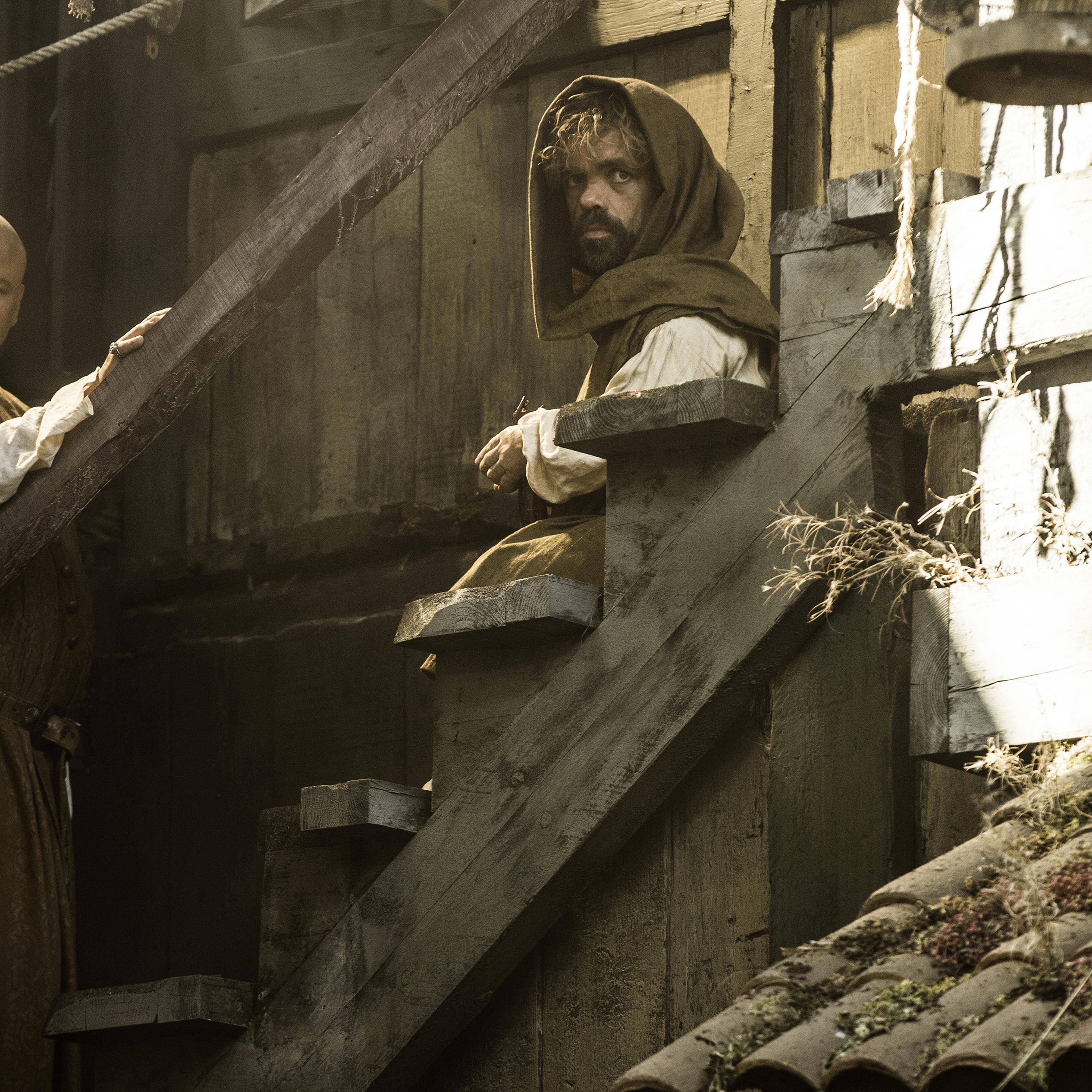 Conleth Hill and Peter Dinklage in Season 5 of Game of Thrones.