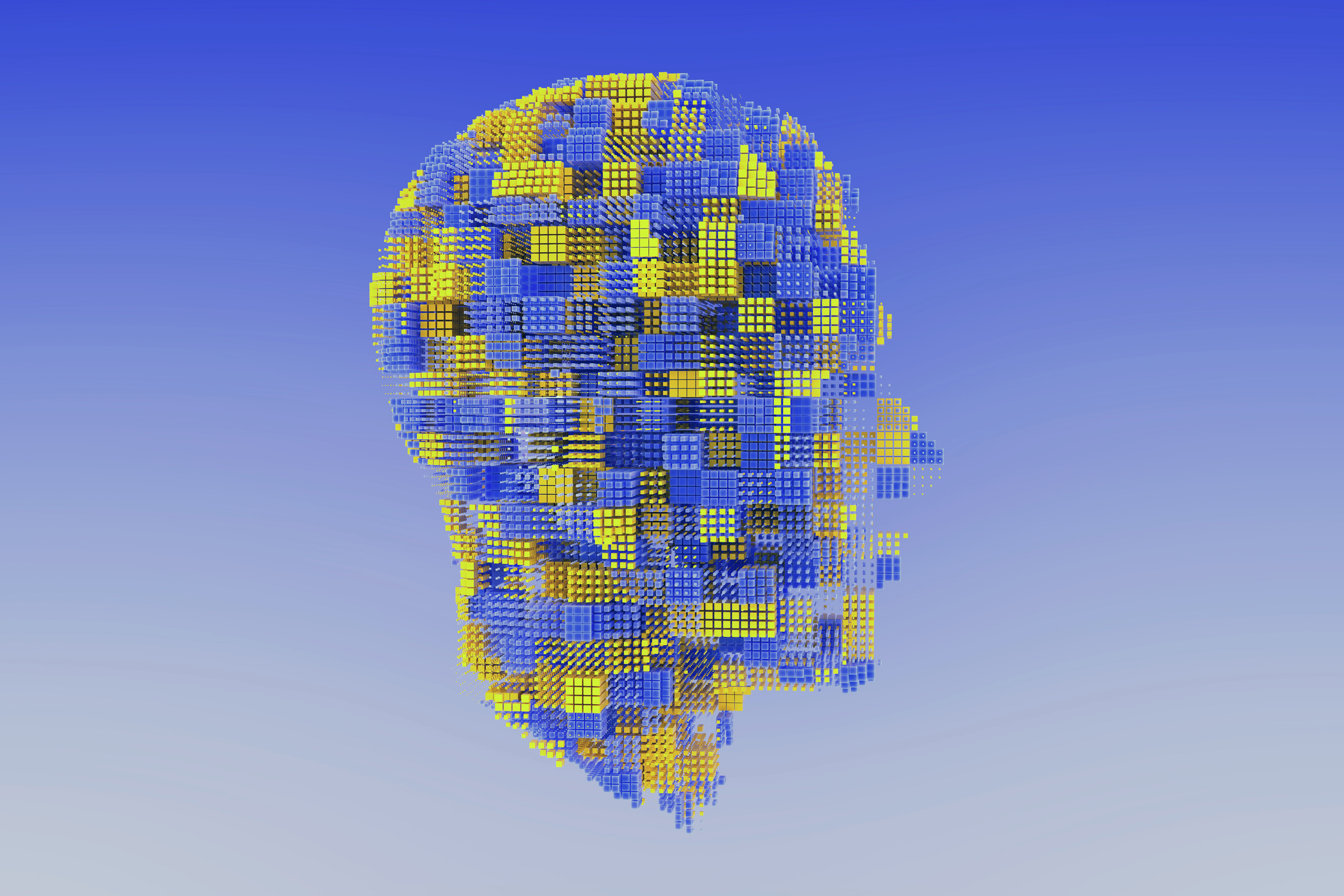 3D Render of Futuristic  AI Data Icon Glass Cubes. AI Innovation and Cloud Technology