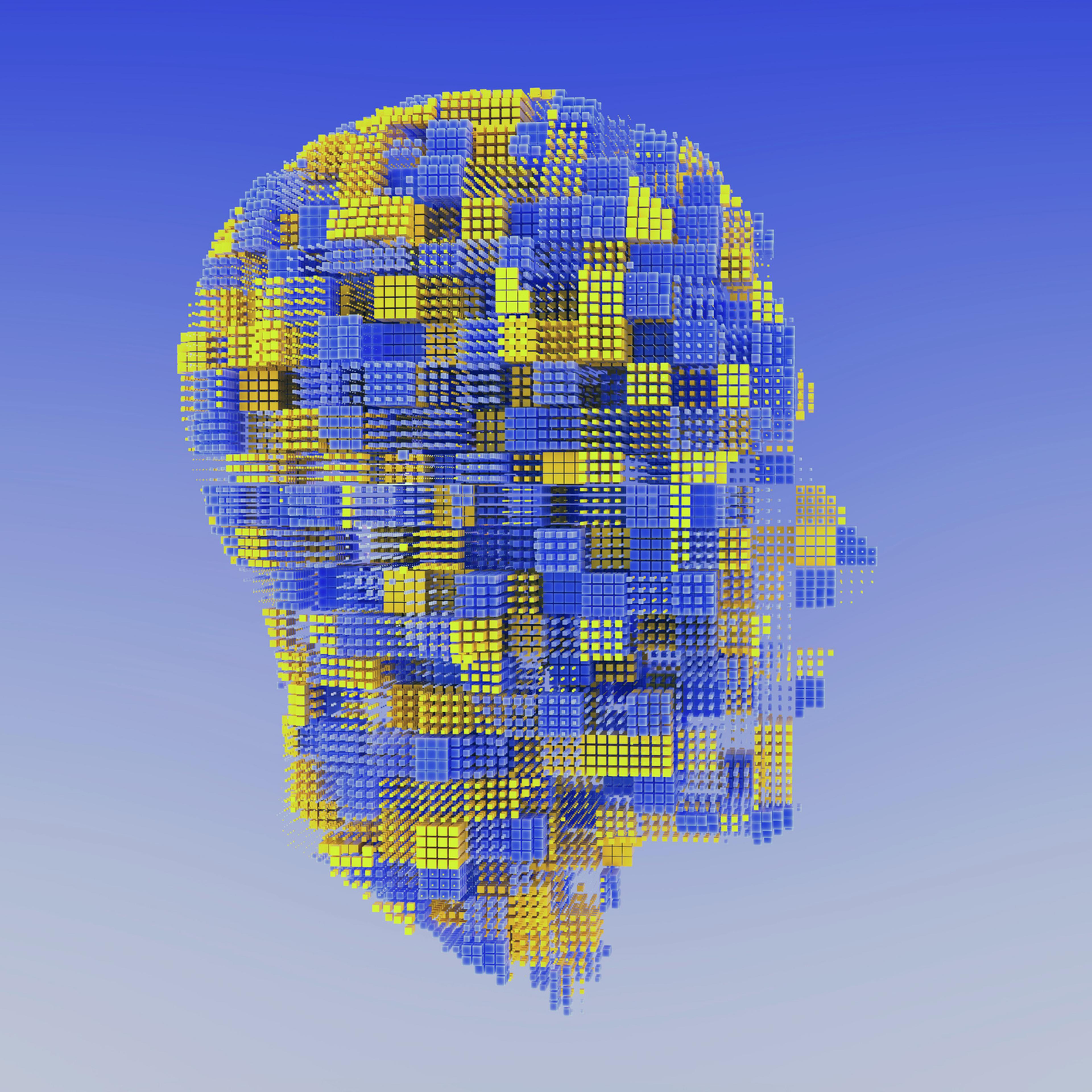 3D Render of Futuristic AI Data Icon Glass Cubes. AI Innovation and Cloud Technology
