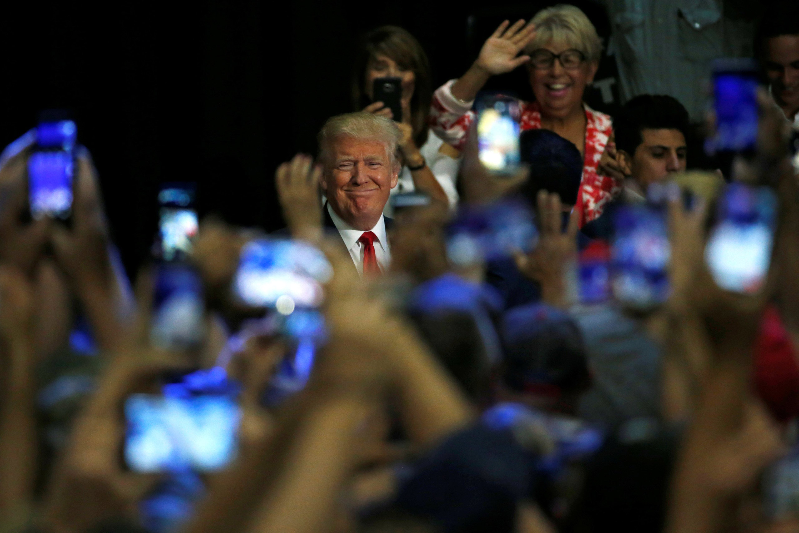 Trump arrives for a rally with supporters in Fresno, California
