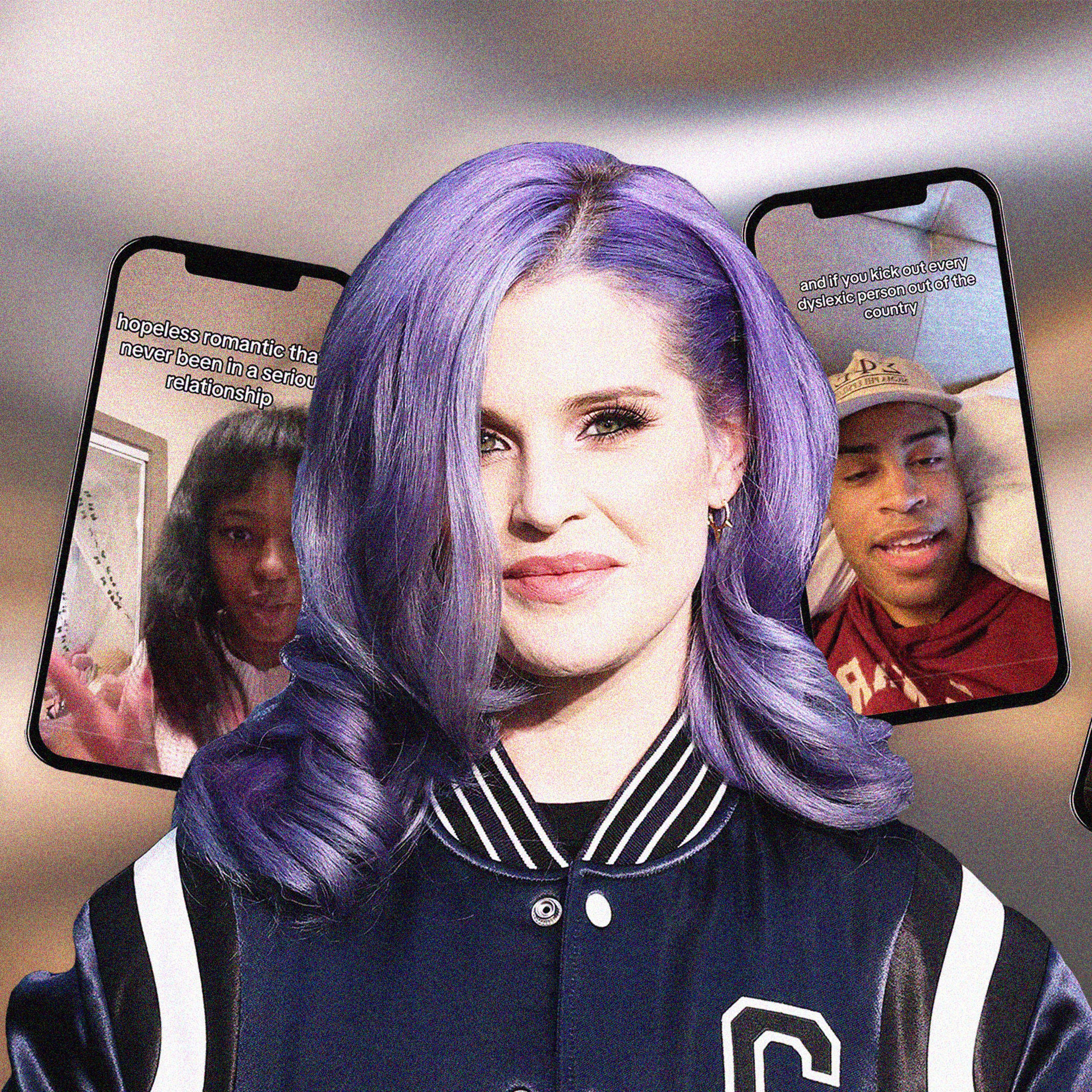 A photo illustration depicting Kelly Osbourne with phones behind her showing different TikTok videos