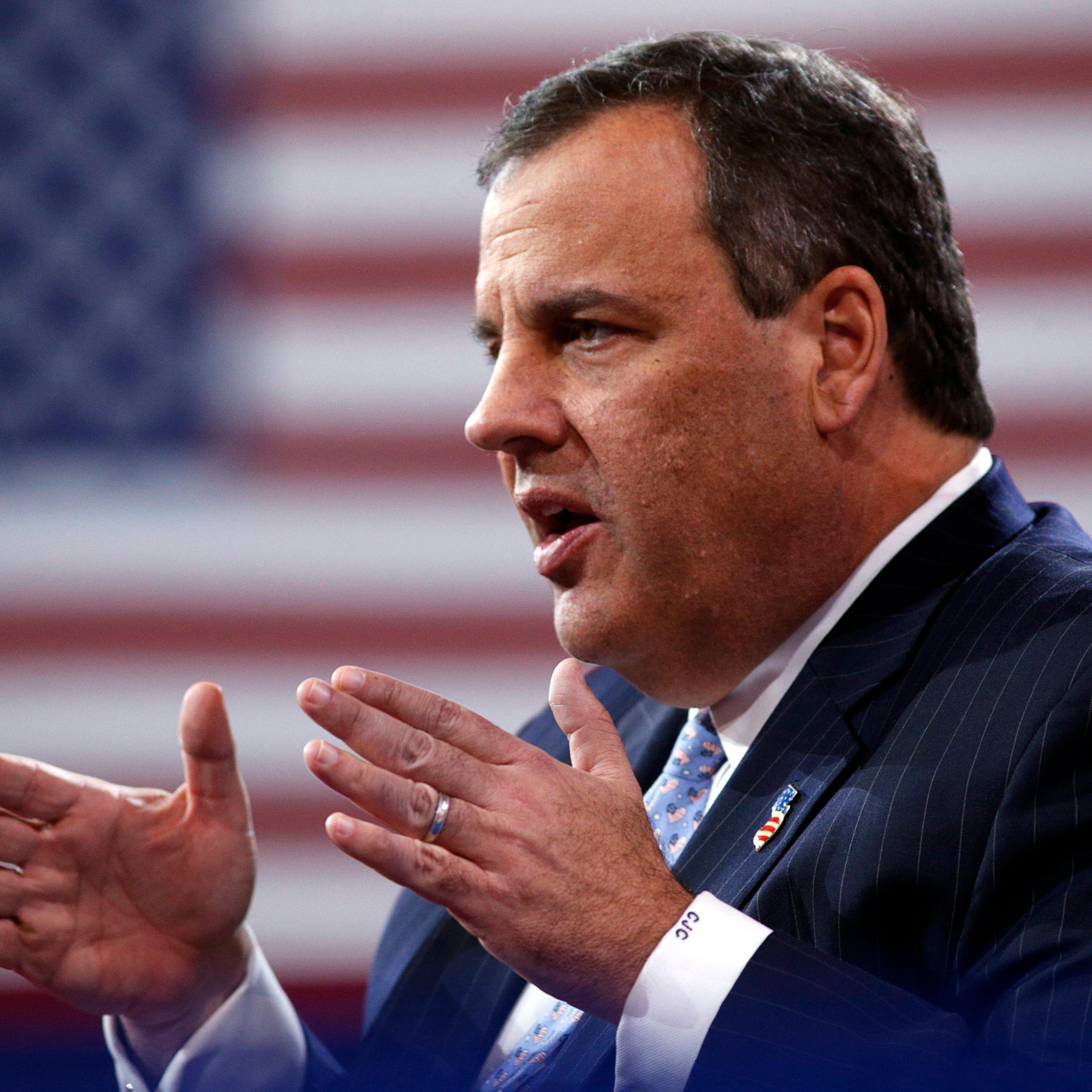 New Jersey Governor Christie speaks while being interviewed onstage at the Conservative Political Action Conference (CPAC) at National Harbor in Maryland