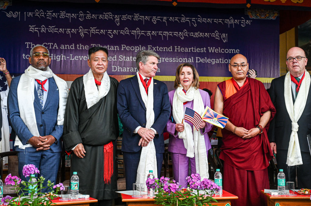 A bipartisan group of U.S. lawmakers after their meeting with the spiritual head of Tibetans Dalai Lama in Dharamshala, Himachal Pradesh, India, on June 19, 2024.