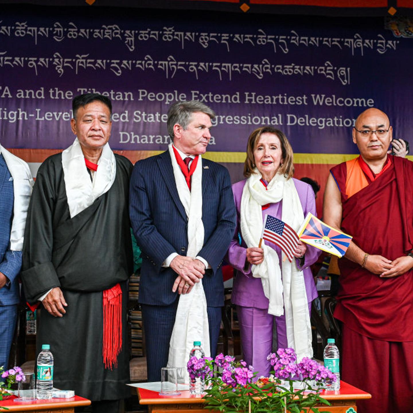A bipartisan group of U.S. lawmakers after their meeting with the spiritual head of Tibetans Dalai Lama in Dharamshala, Himachal Pradesh, India, on June 19, 2024.