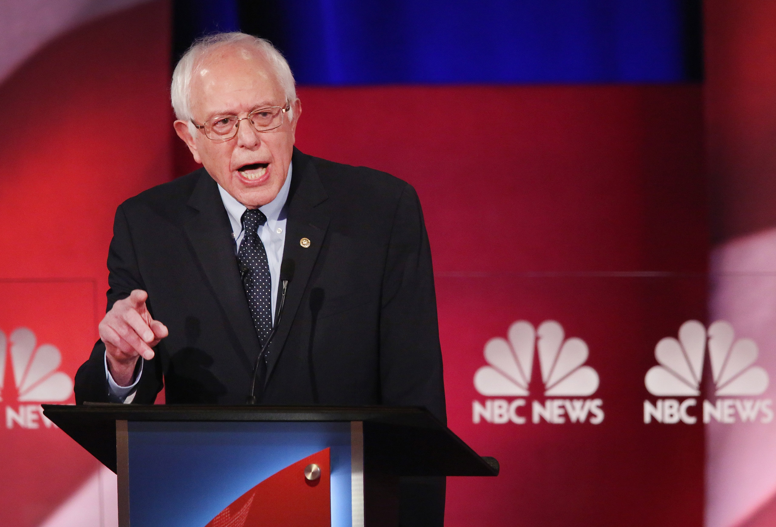 CHARLESTON, SC - JANUARY 17: Democratic presidential candidate Senator Bernie Sanders (I-VT) participates in the Democratic Candidates Debate hosted by NBC News and YouTube on January 17, 2016 in Charleston, South Carolina. This is the final debate for t