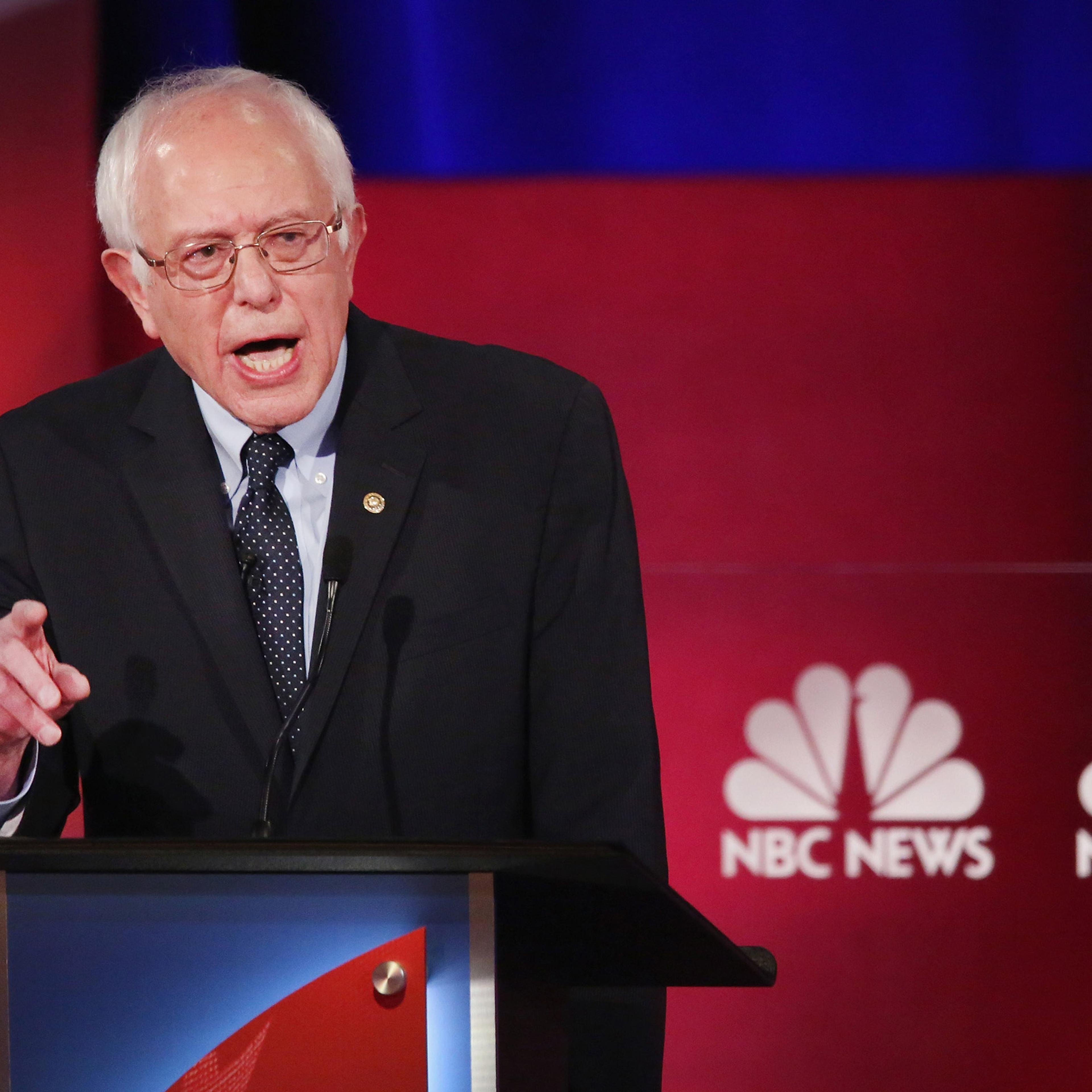 CHARLESTON, SC - JANUARY 17: Democratic presidential candidate Senator Bernie Sanders (I-VT) participates in the Democratic Candidates Debate hosted by NBC News and YouTube on January 17, 2016 in Charleston, South Carolina. This is the final debate for t