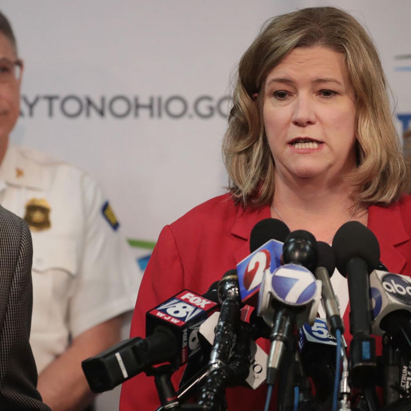 Dayton Mayor Nan Whaley updating the media on Aug. 5, 2019 mass shooting