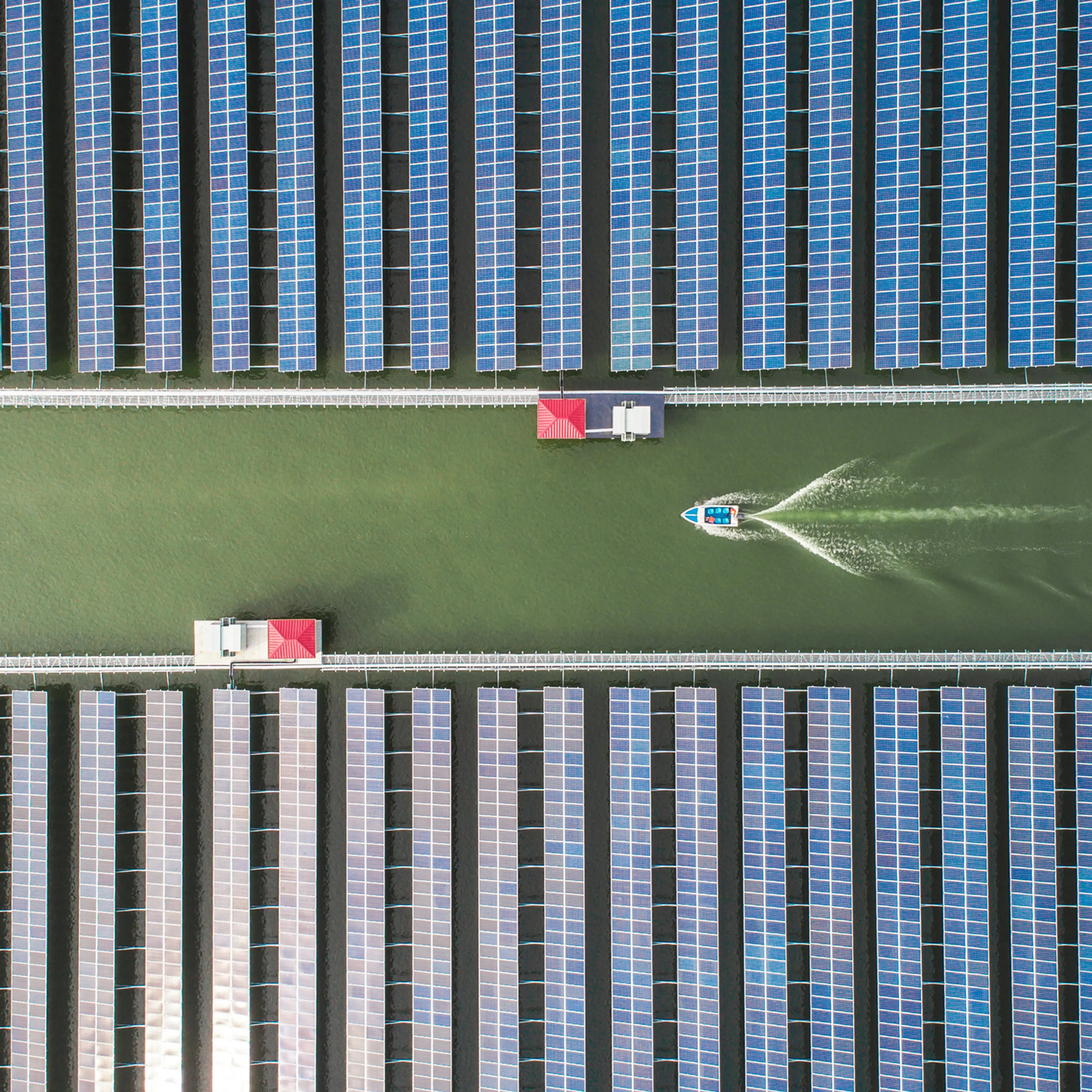 Aerial view of the solar power plant over a fish pond in Cixi on January 10, 2017 in Ningbo, Zhejiang Province of China.