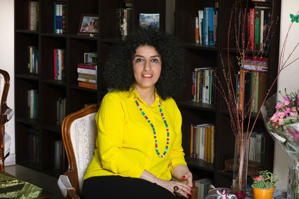 Narges Mohammadi, a jailed Iranian women's rights advocate, on April 2, 2021.