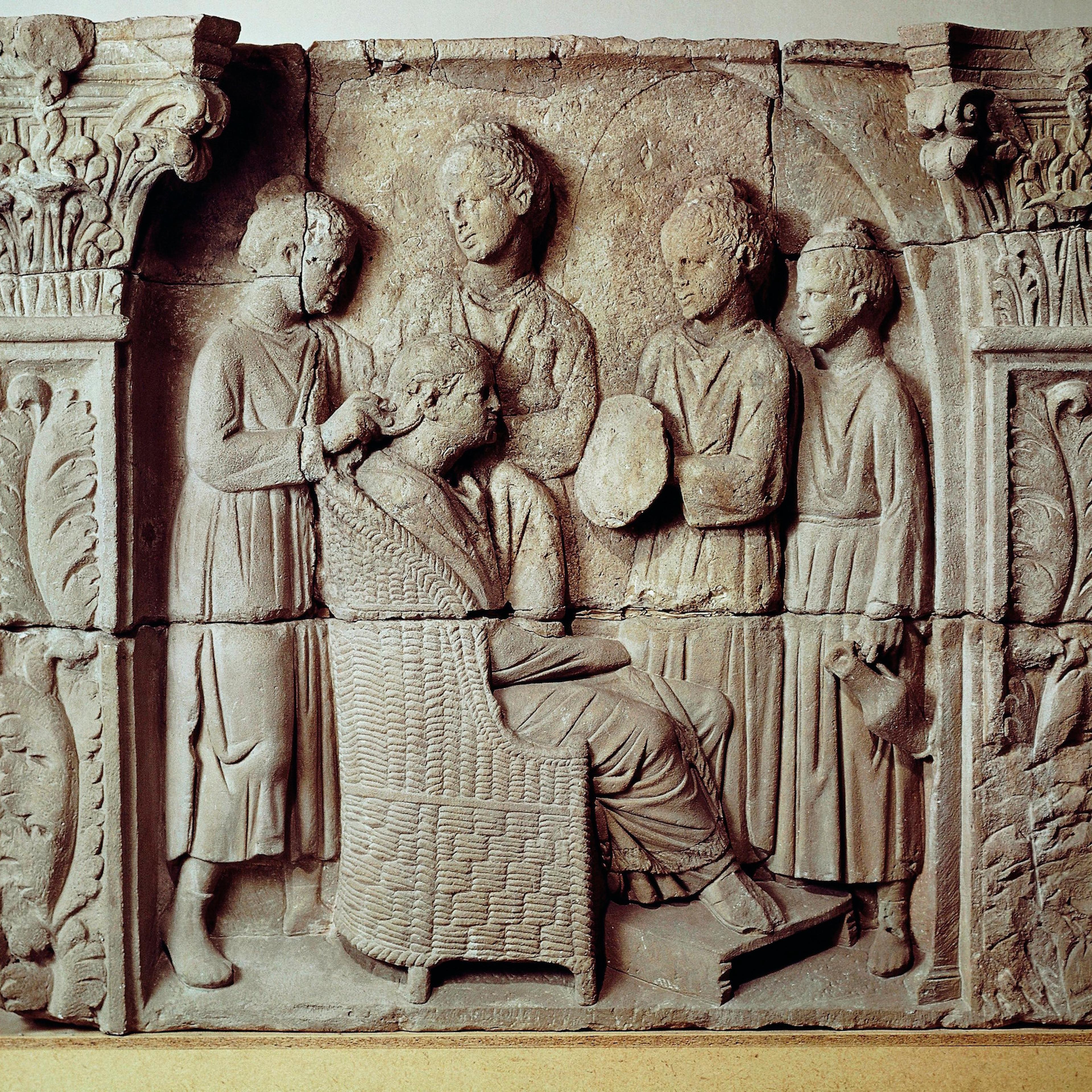 Roman civilization, relief portraying lady having her hair styled, from Neumagen-Dhron, Germany