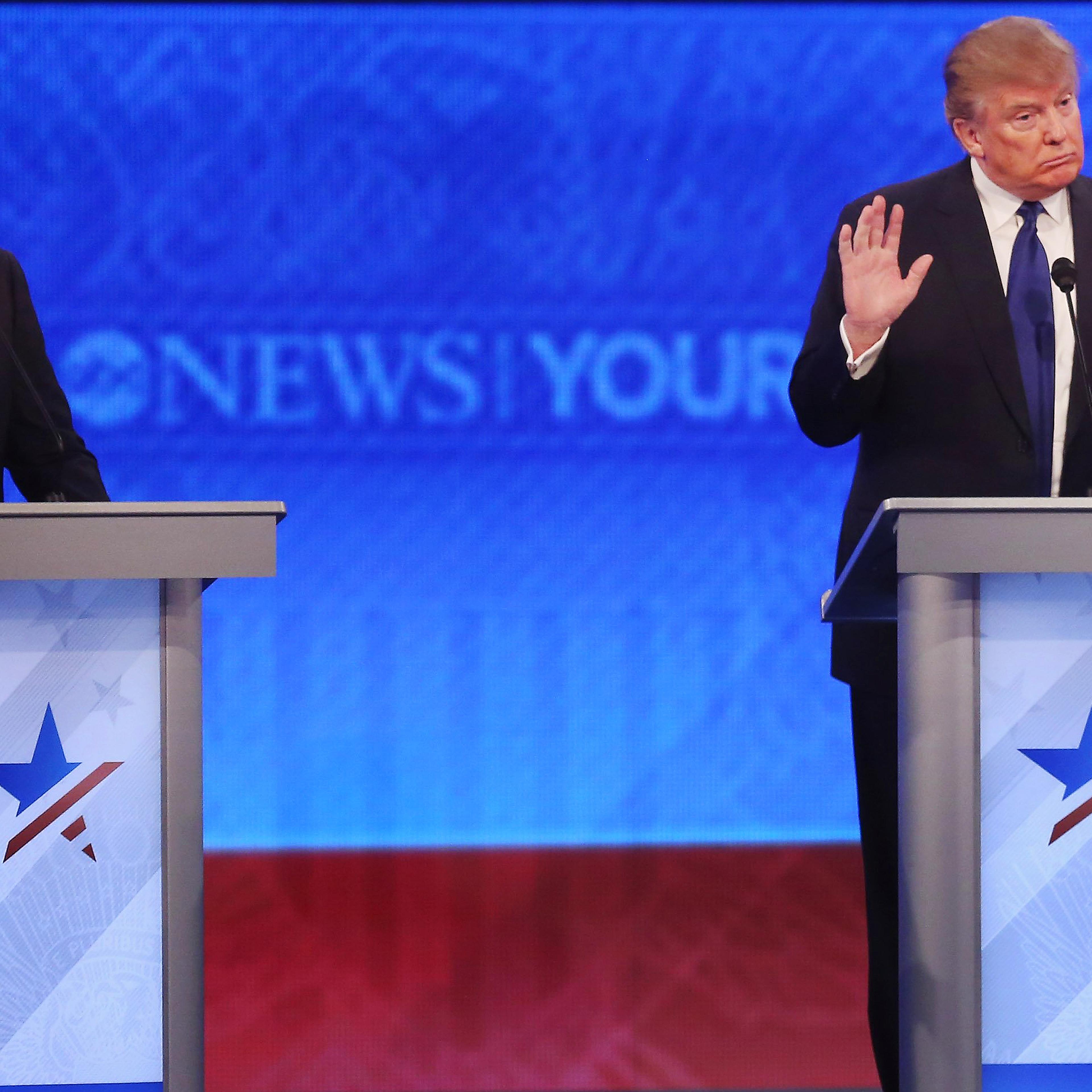 Republican presidential candidates Sen. Marco Rubio (r-FL) and Donald Trump participate in a Republican presidential debate on Feb. 6, 2016 at St. Anselm's College in Manchester, N.H.