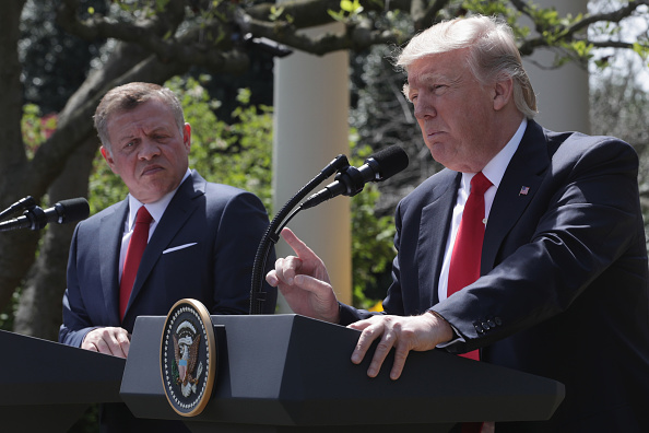 U.S. President Donald Trump and King Abdullah II of Jordan participate in a joint news conference at the Rose Garden of the White House April 5, 2017 in Washington, D.C.